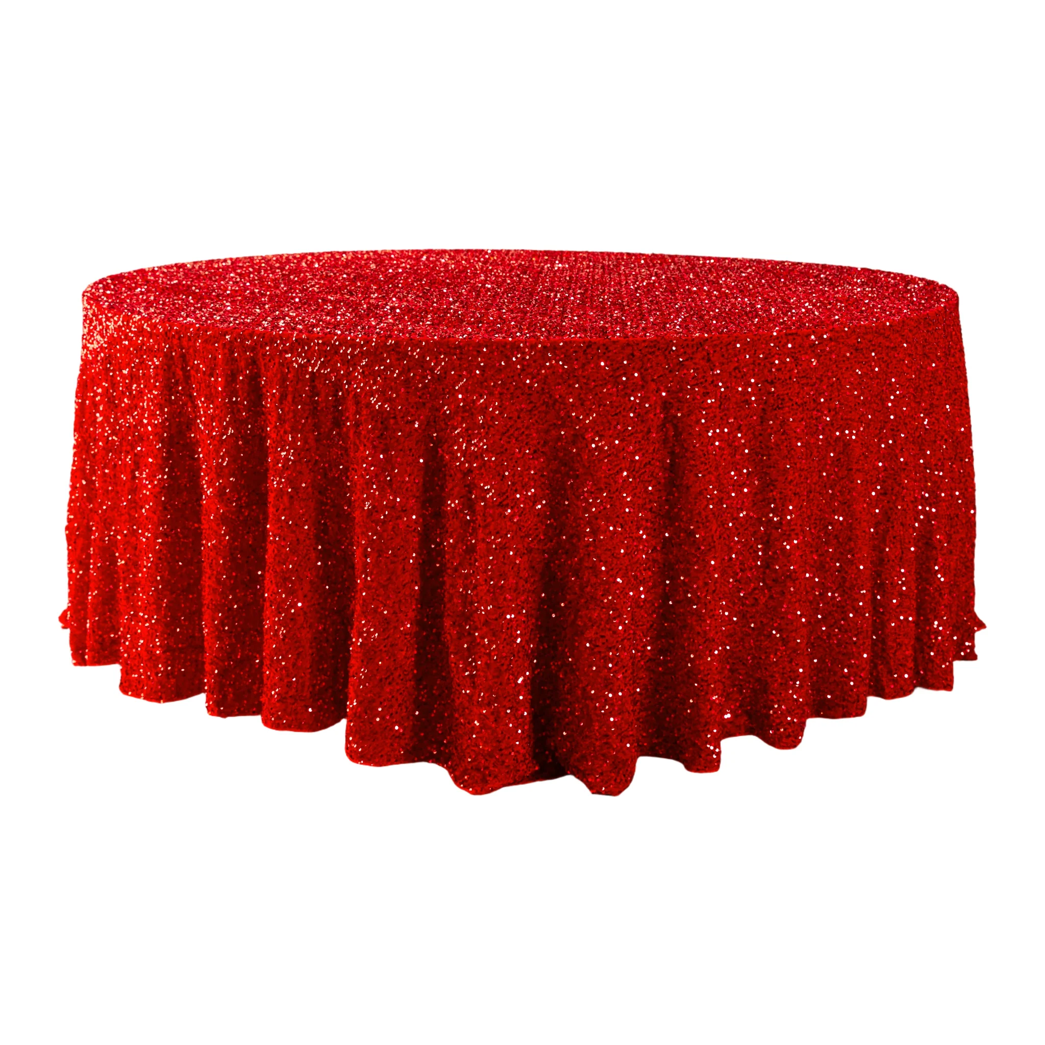 Sequin Velvet 120" Round Tablecloth - Red