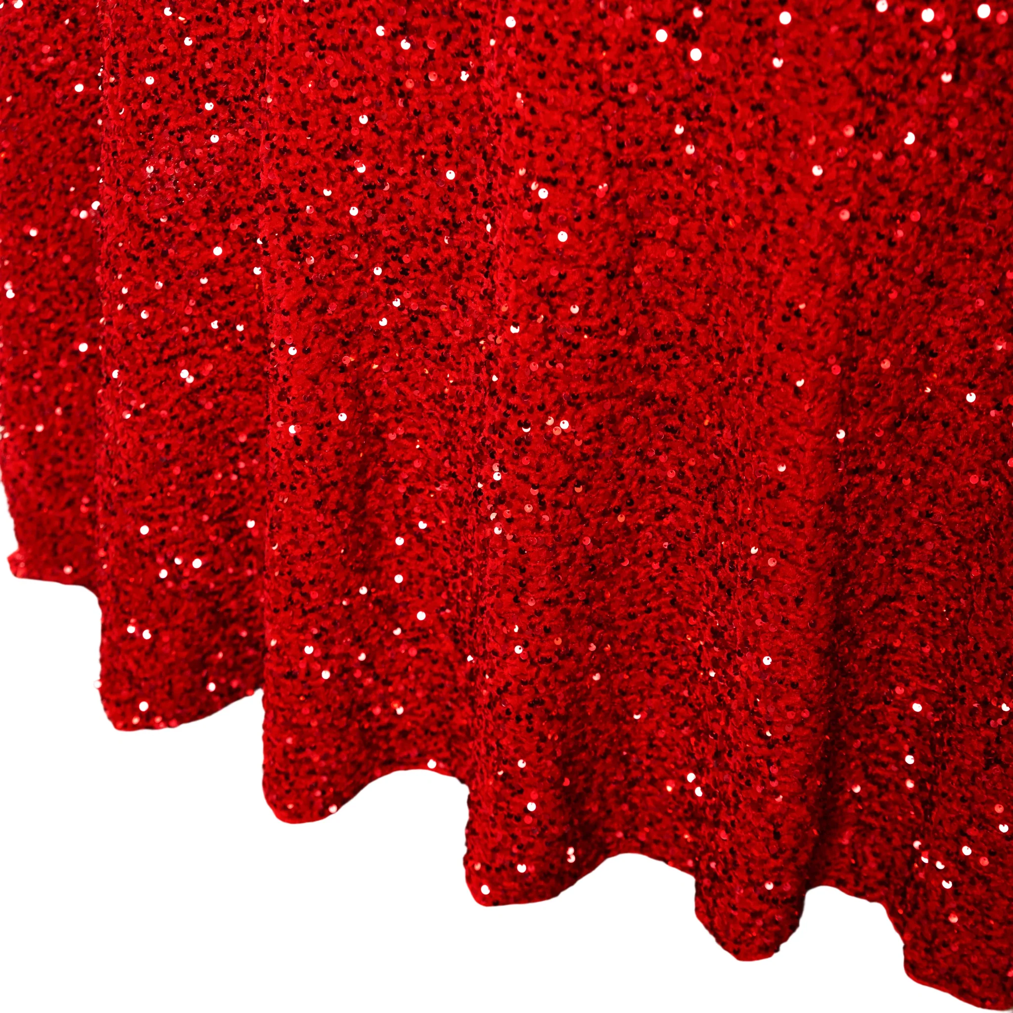 Sequin Velvet 120" Round Tablecloth - Red - Image 5