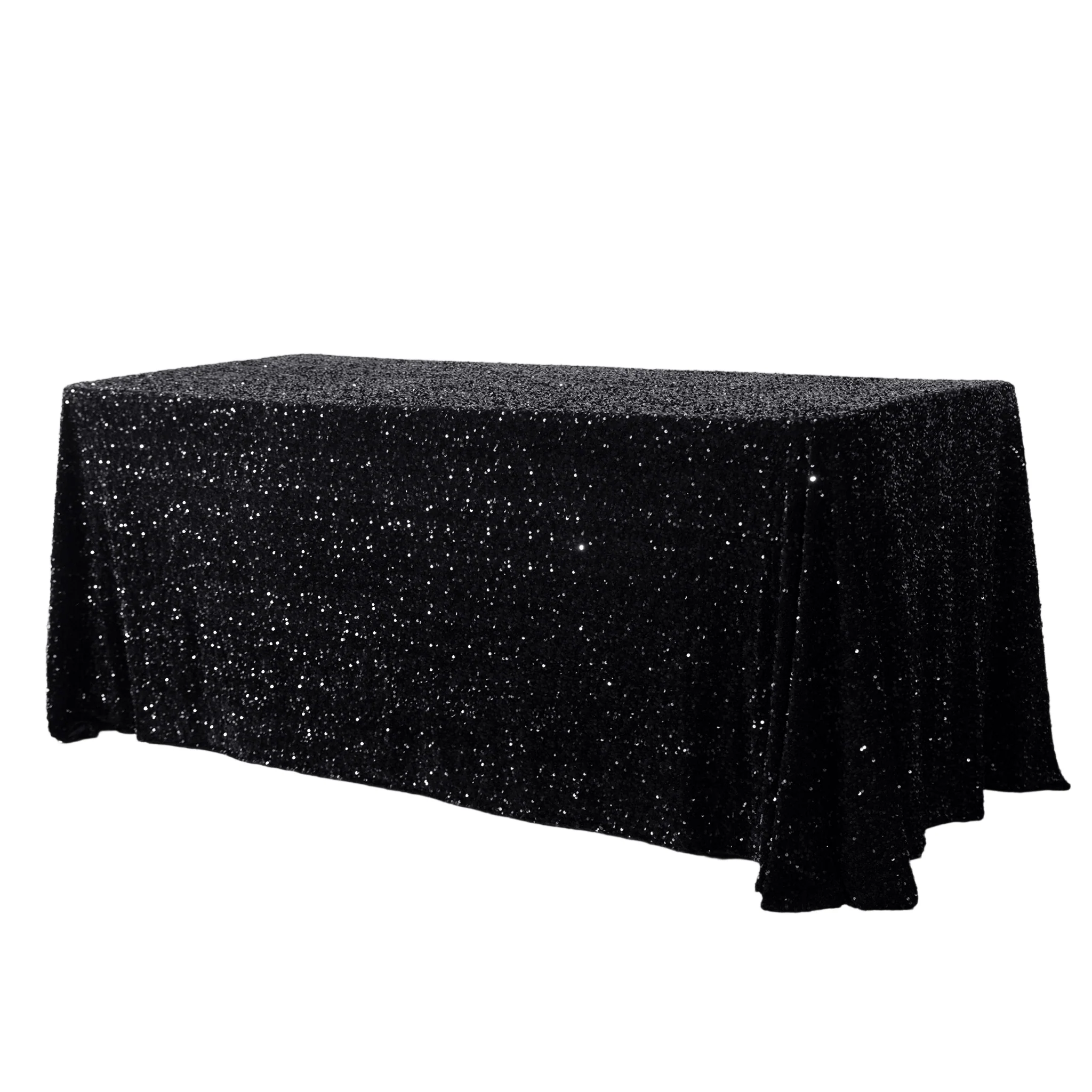 Sequin Velvet 90"x132" Rectangular Tablecloth - Black