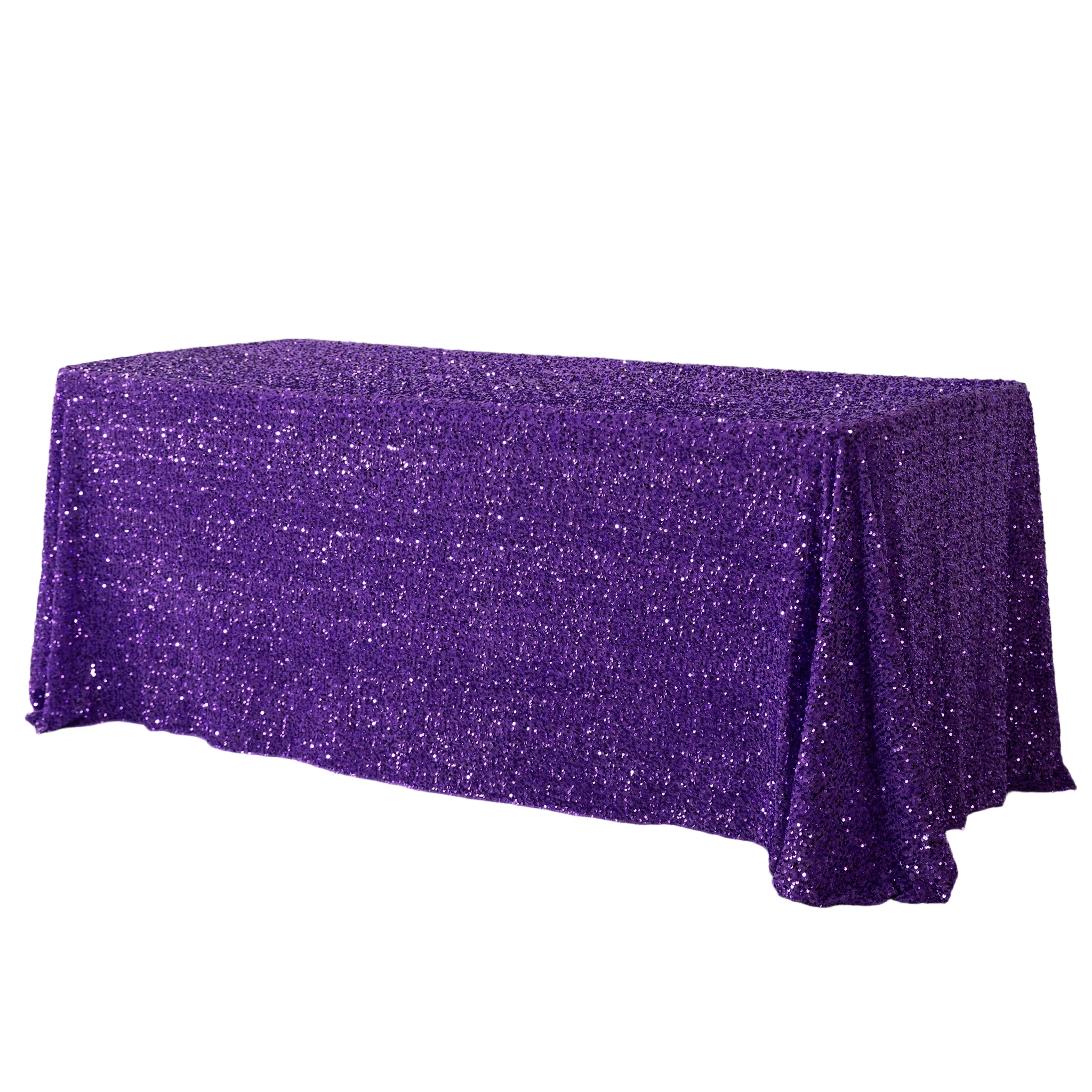 Sequin Velvet 90"x132" Rectangular Tablecloth - Purple