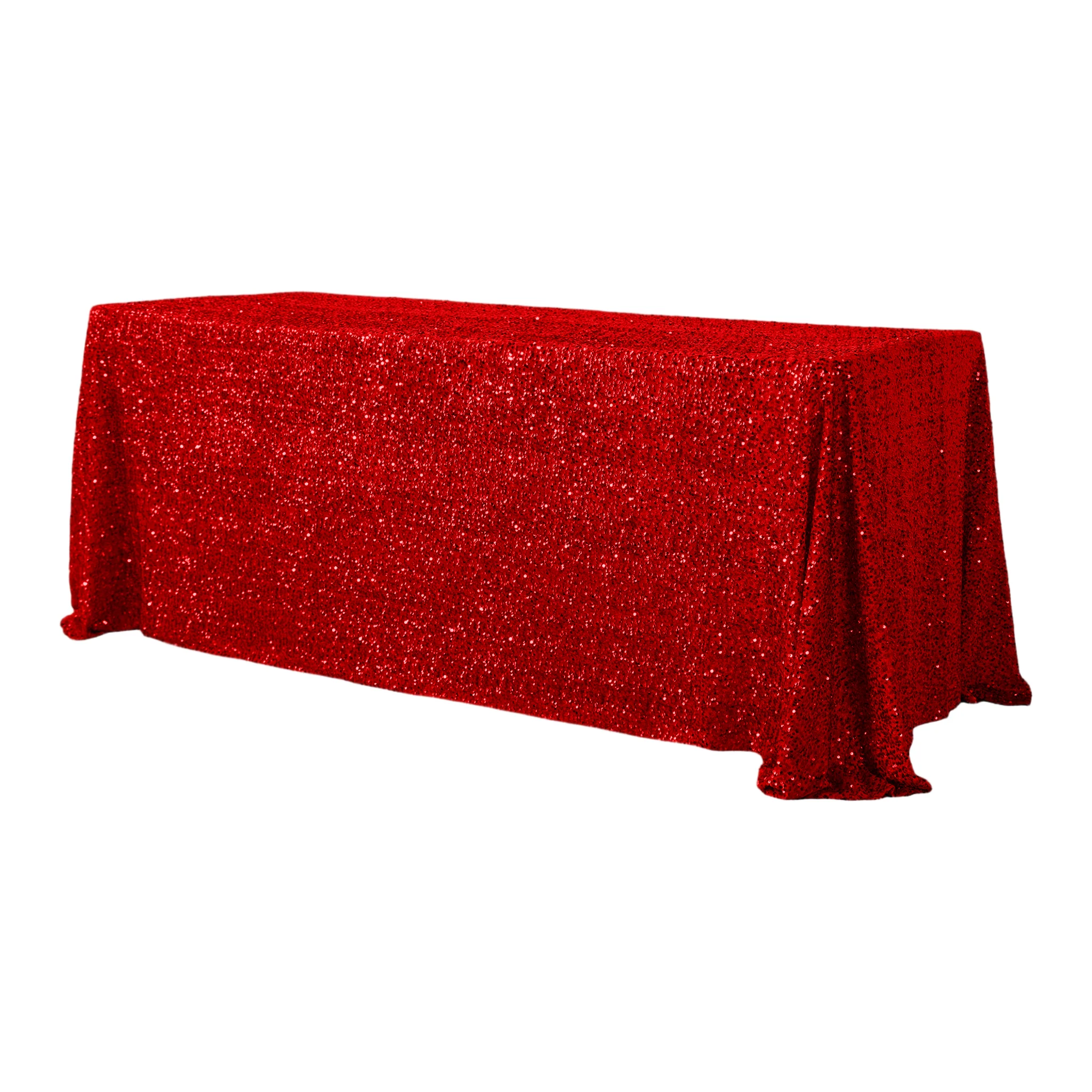 Sequin Velvet 90"x132" Rectangular Tablecloth - Red