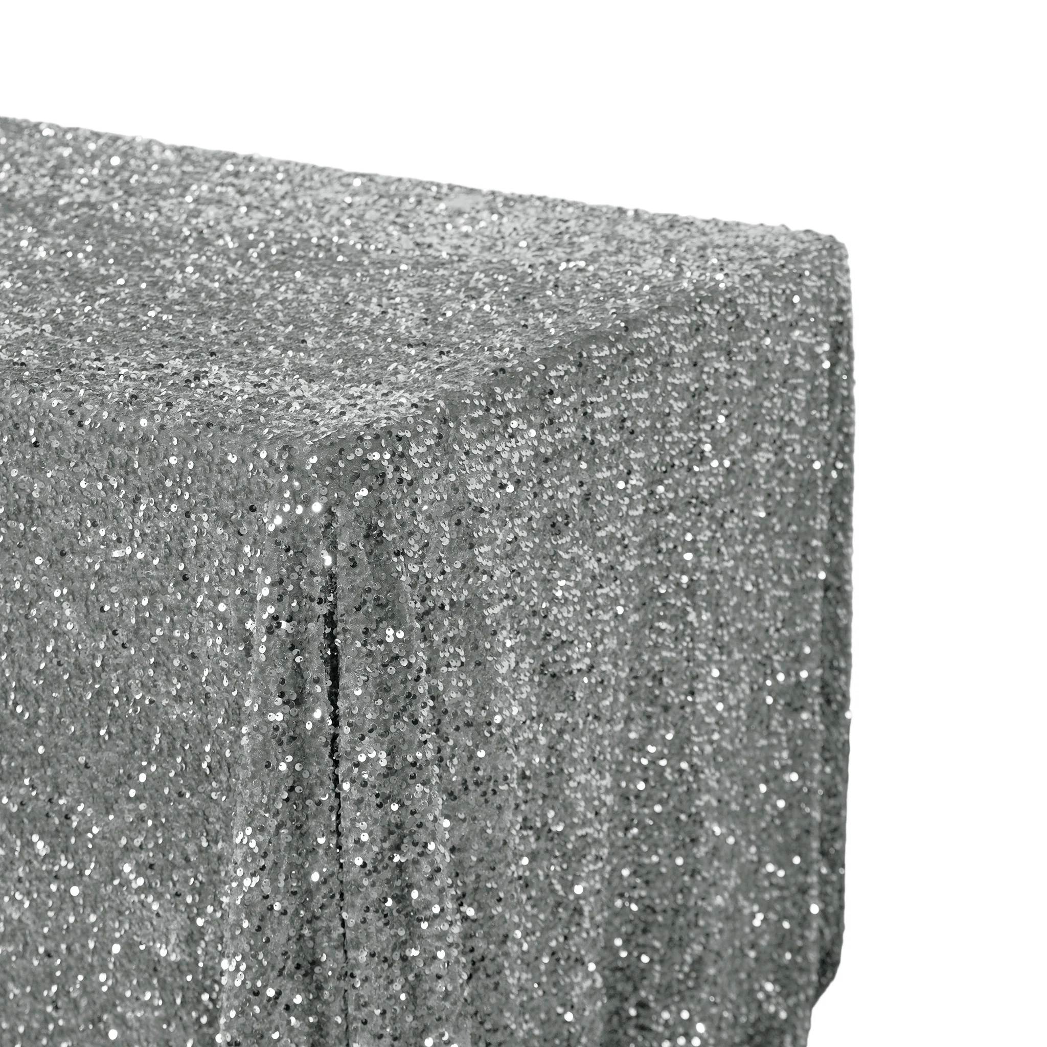 Sequin Velvet 90"x132" Rectangular Tablecloth - Silver - Image 4