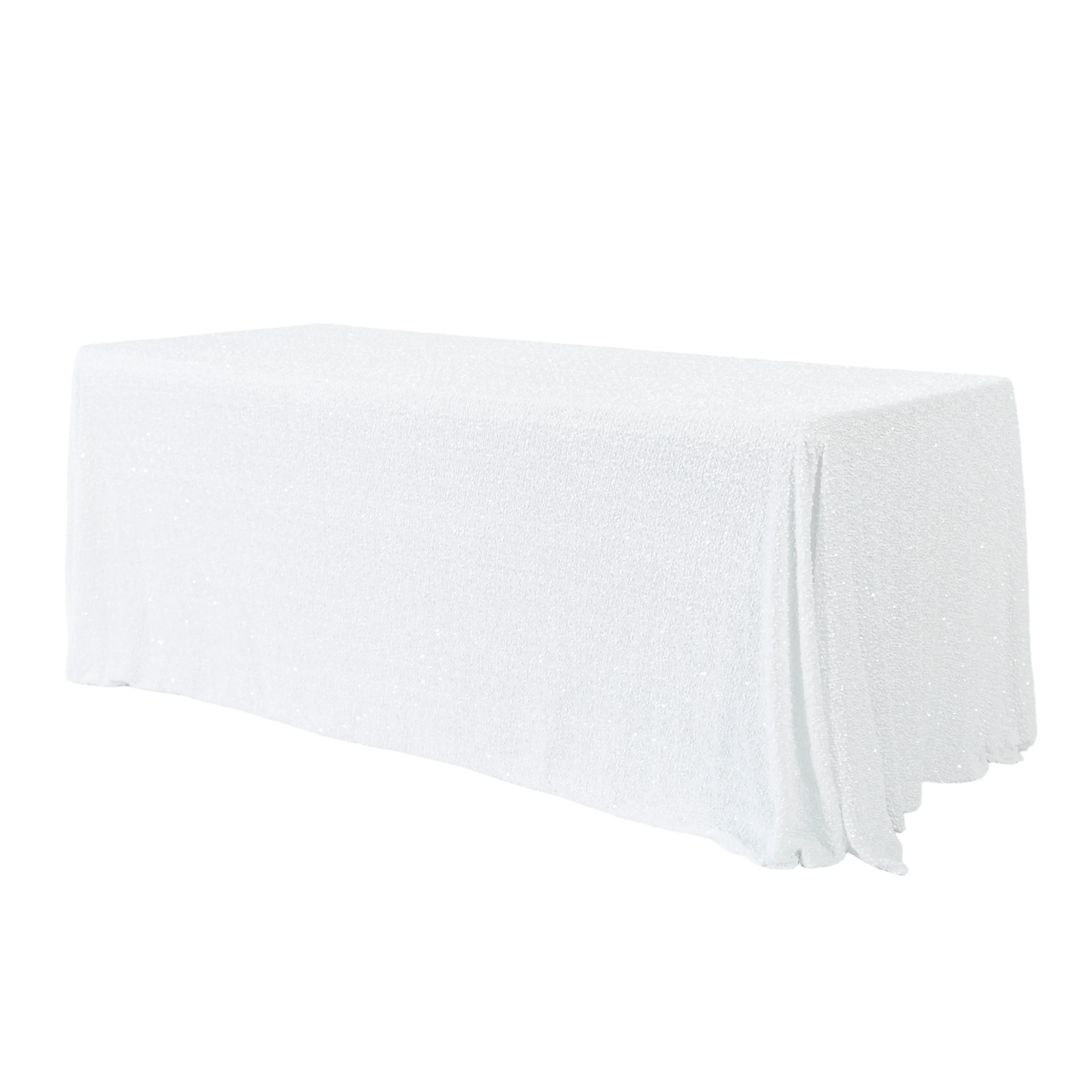 Sequin Velvet 90"x132" Rectangular Tablecloth - White
