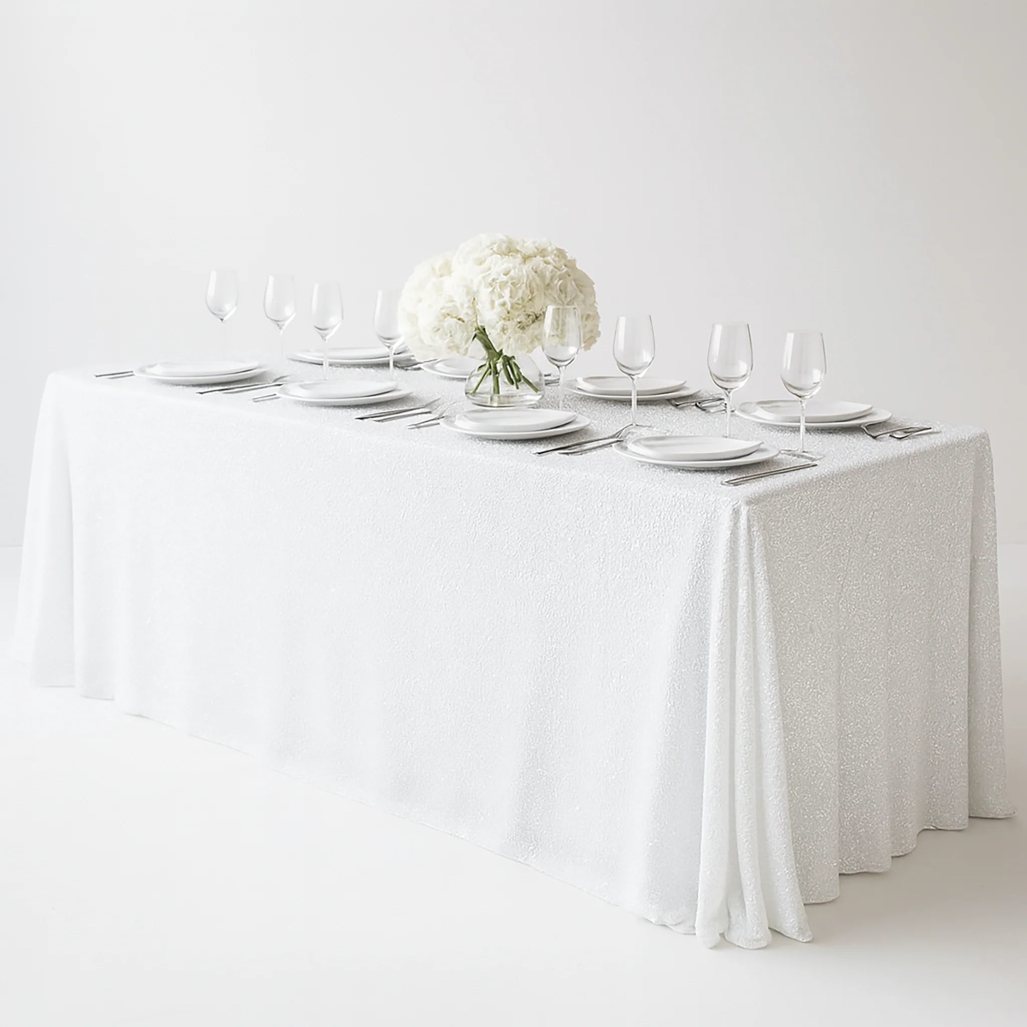 Sequin Velvet 90"x132" Rectangular Tablecloth - White - Image 2