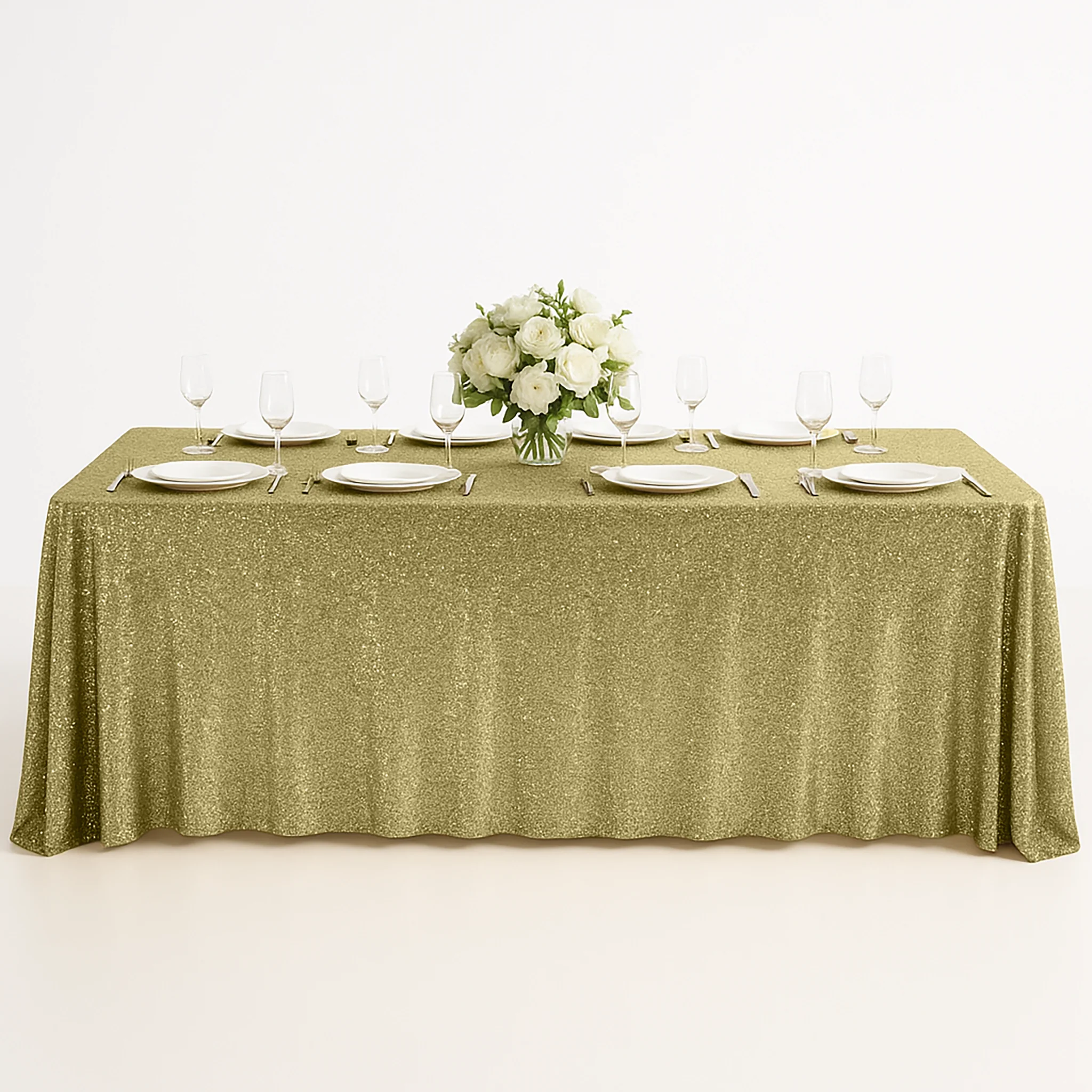 Sequin Velvet 90"x156" Rectangular Tablecloth - Champagne - Image 2