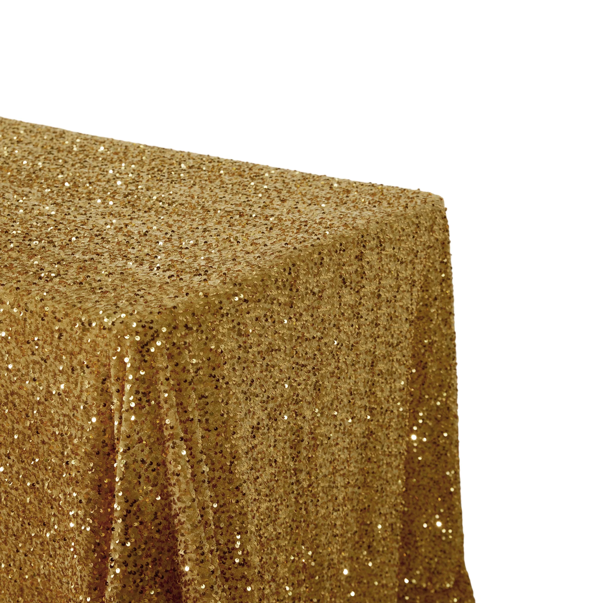 Sequin Velvet 90"x156" Rectangular Tablecloth - Gold - Image 4