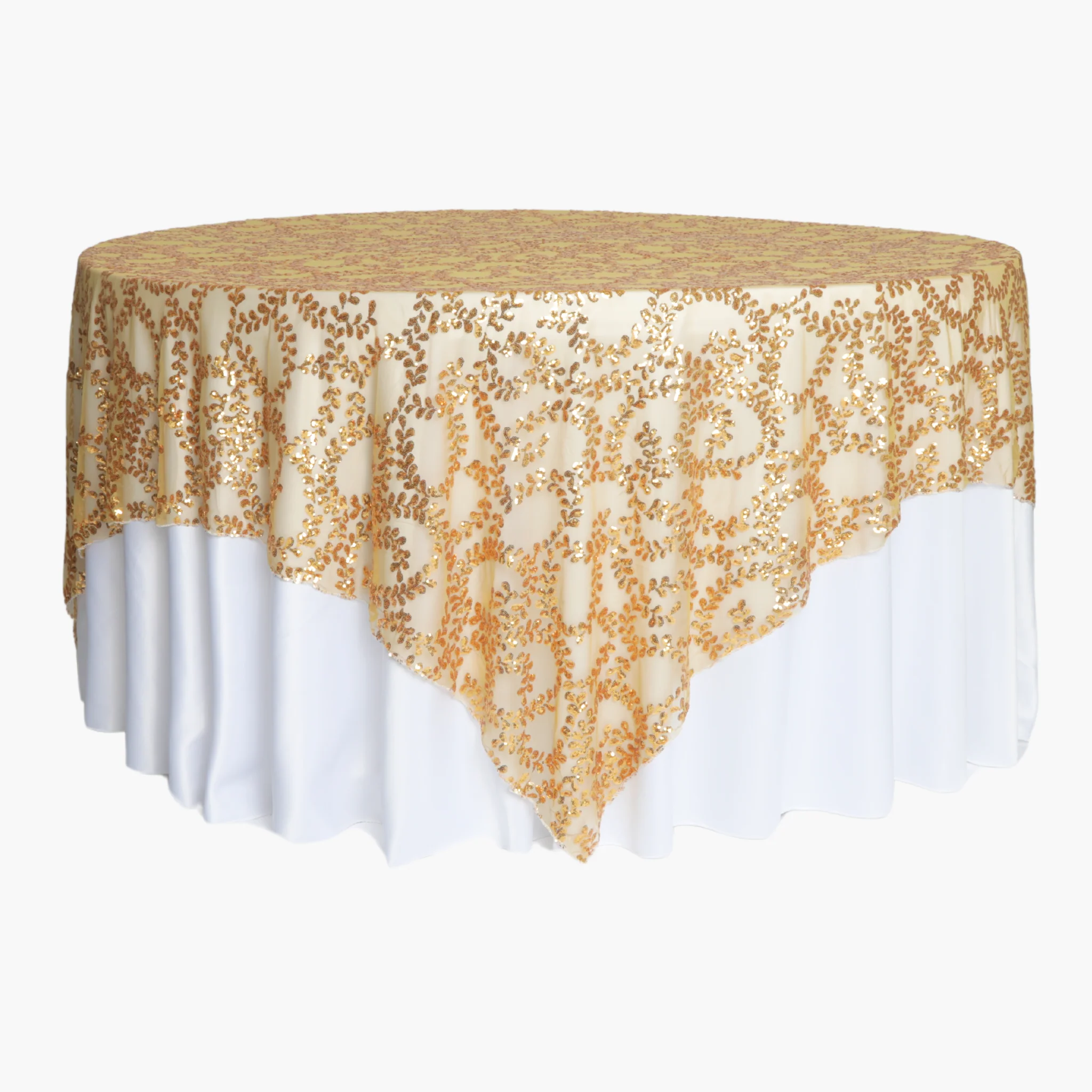 Sequin Vine Table Overlay Topper 90"x90" Square  - Gold