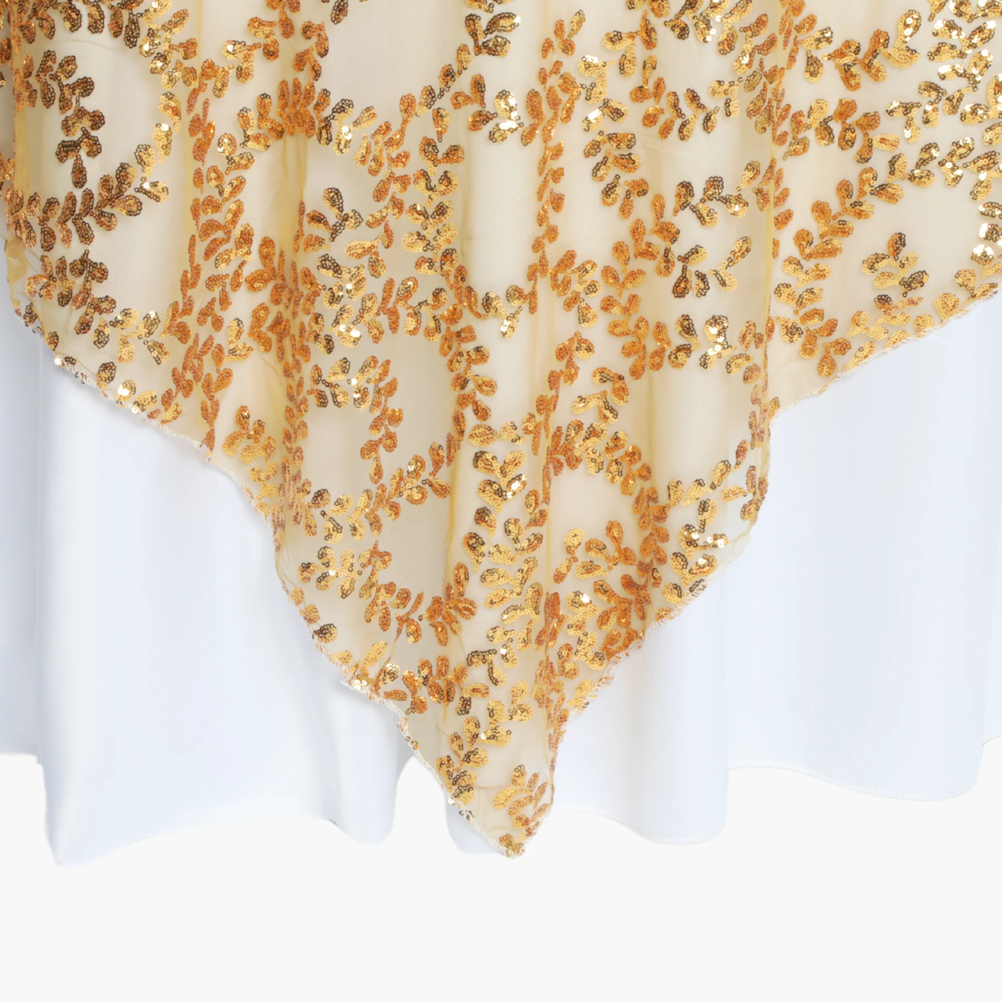Sequin Vine Table Overlay Topper 90"x90" Square  - Gold - Image 7