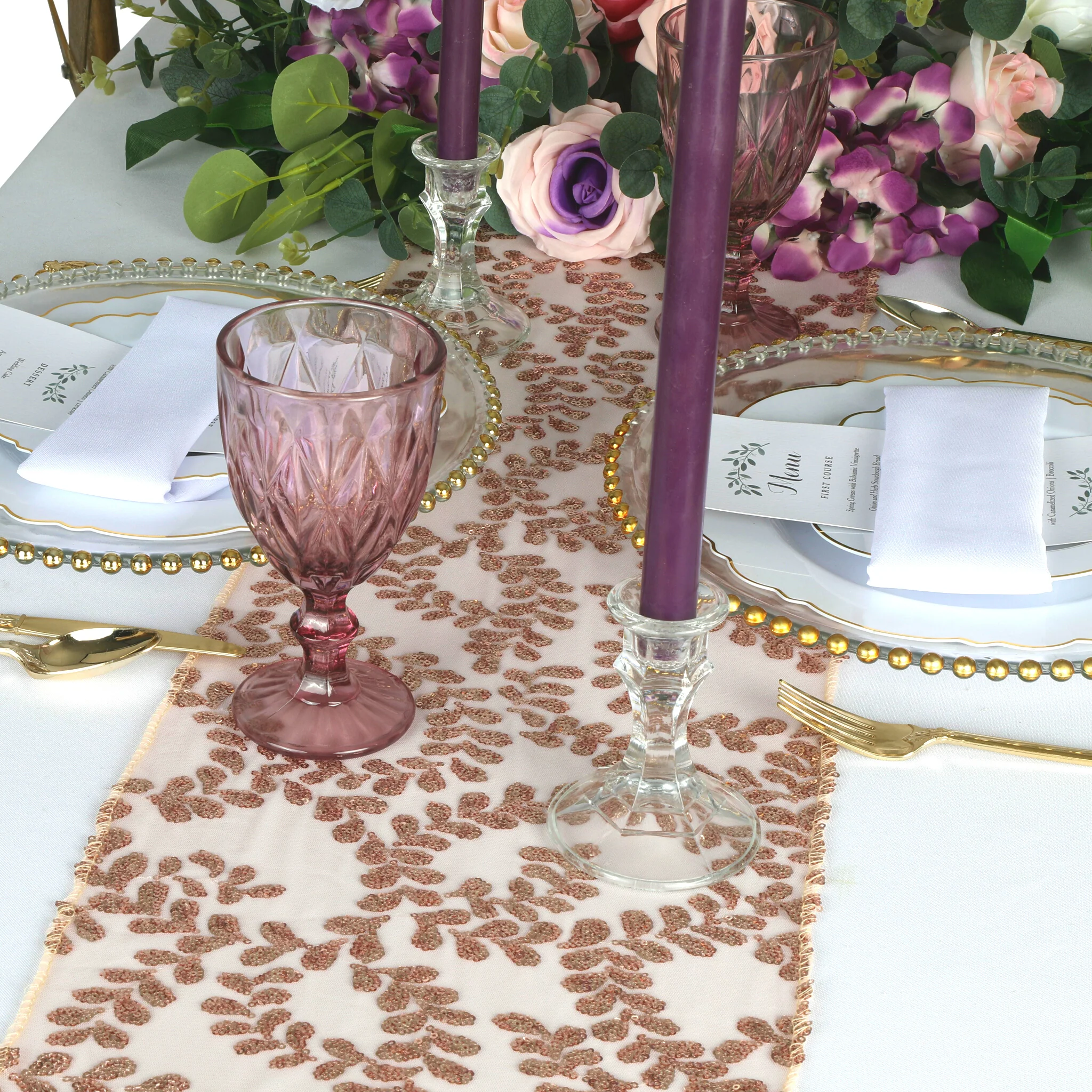 Sequin Vine Table Runner - Blush/Rose Gold - Image 3