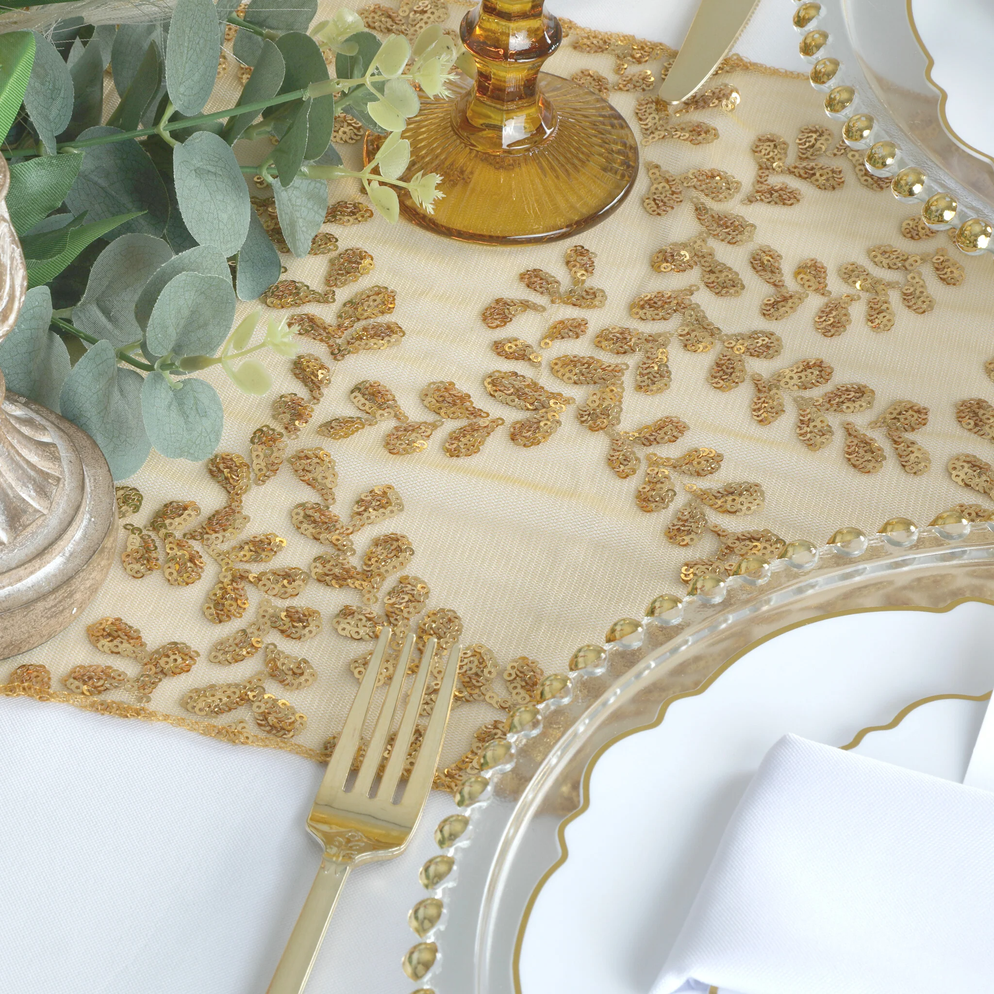 Sequin Vine Table Runner - Gold - Image 3