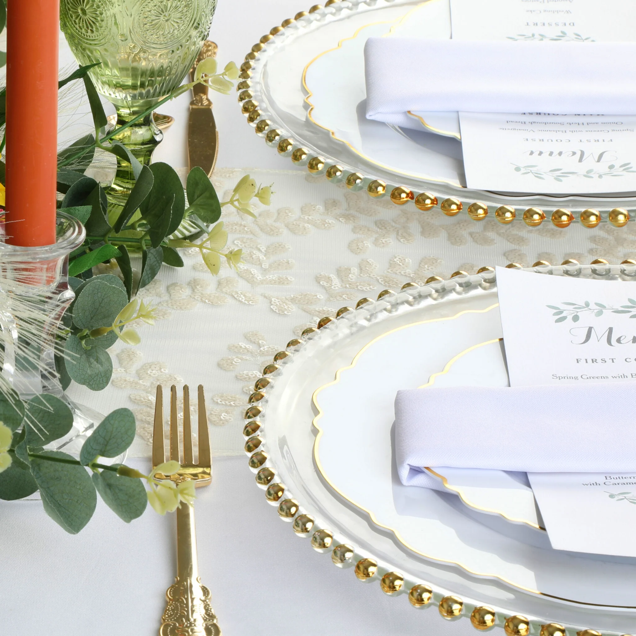 Sequin Vine Table Runner - Light Ivory/Off White - Image 2