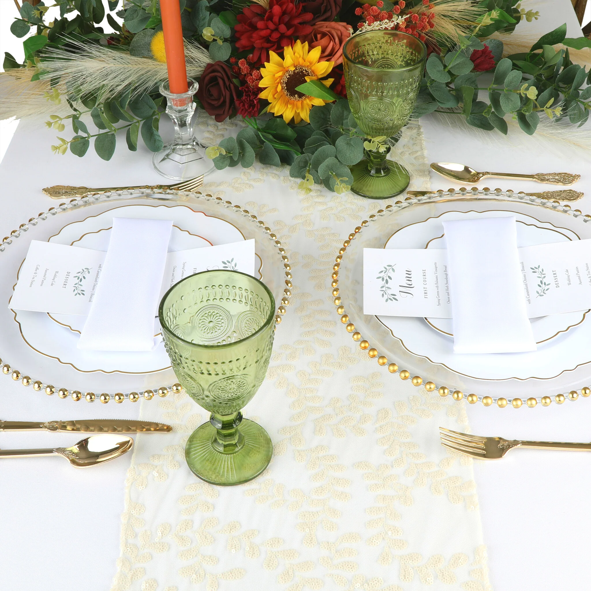 Sequin Vine Table Runner - Light Ivory/Off White - Image 3