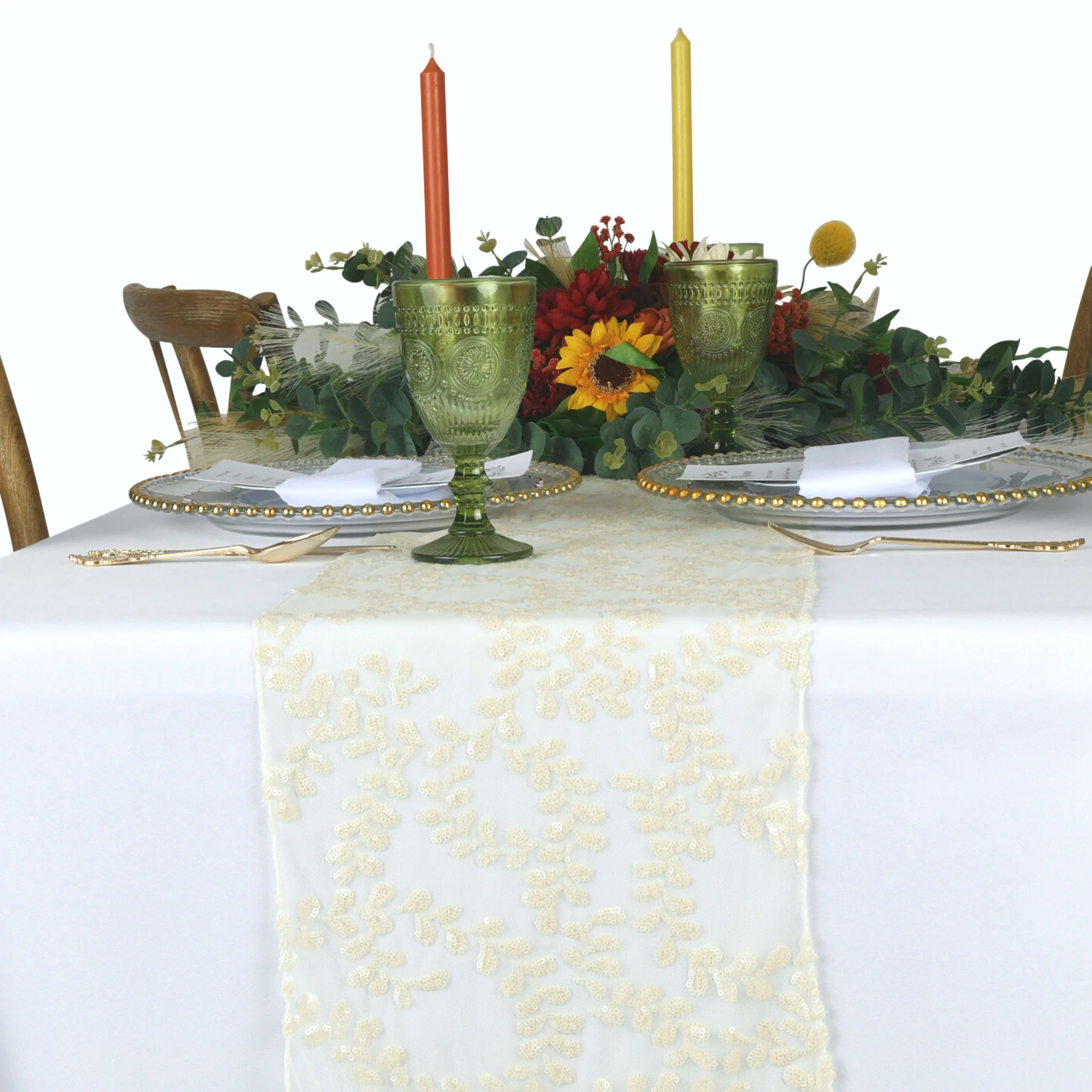 Sequin Vine Table Runner - Light Ivory/Off White - Image 4