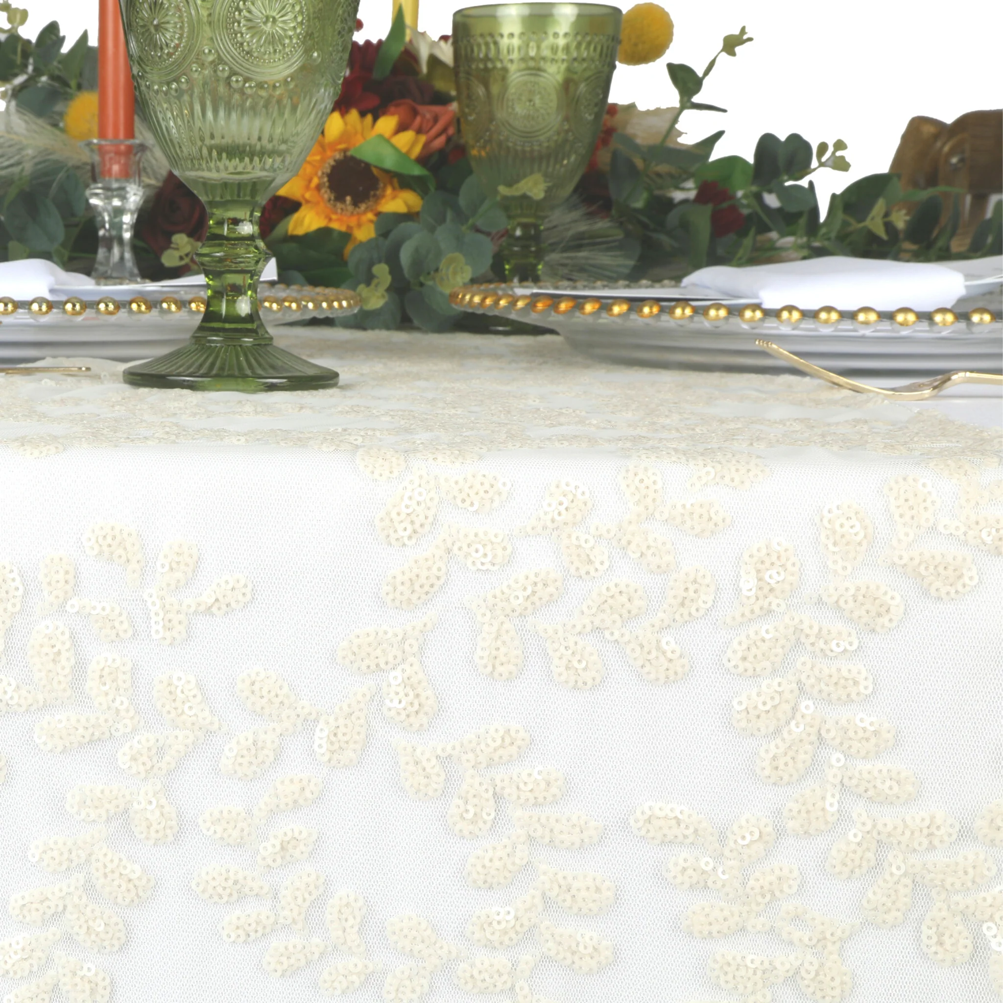 Sequin Vine Table Runner - Light Ivory/Off White - Image 5