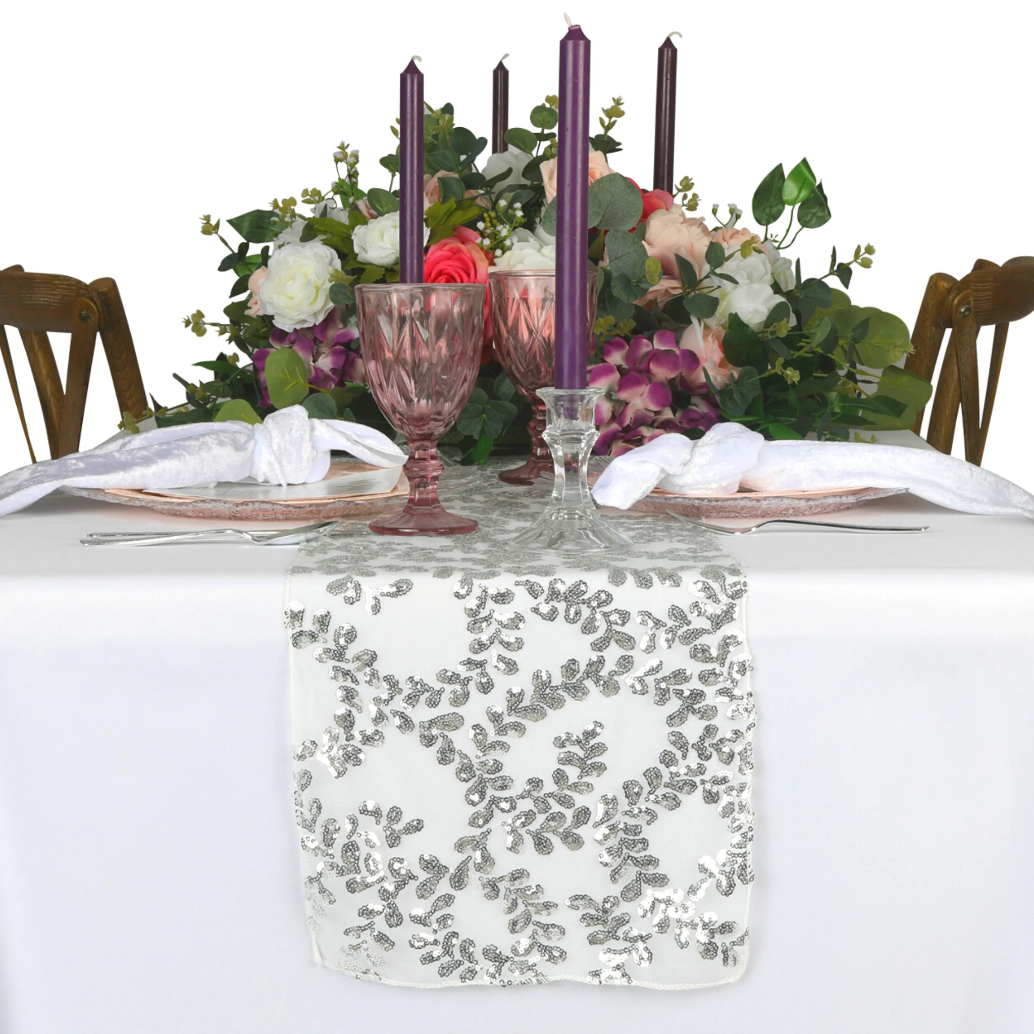 Sequin Vine Table Runner - Silver - Image 2