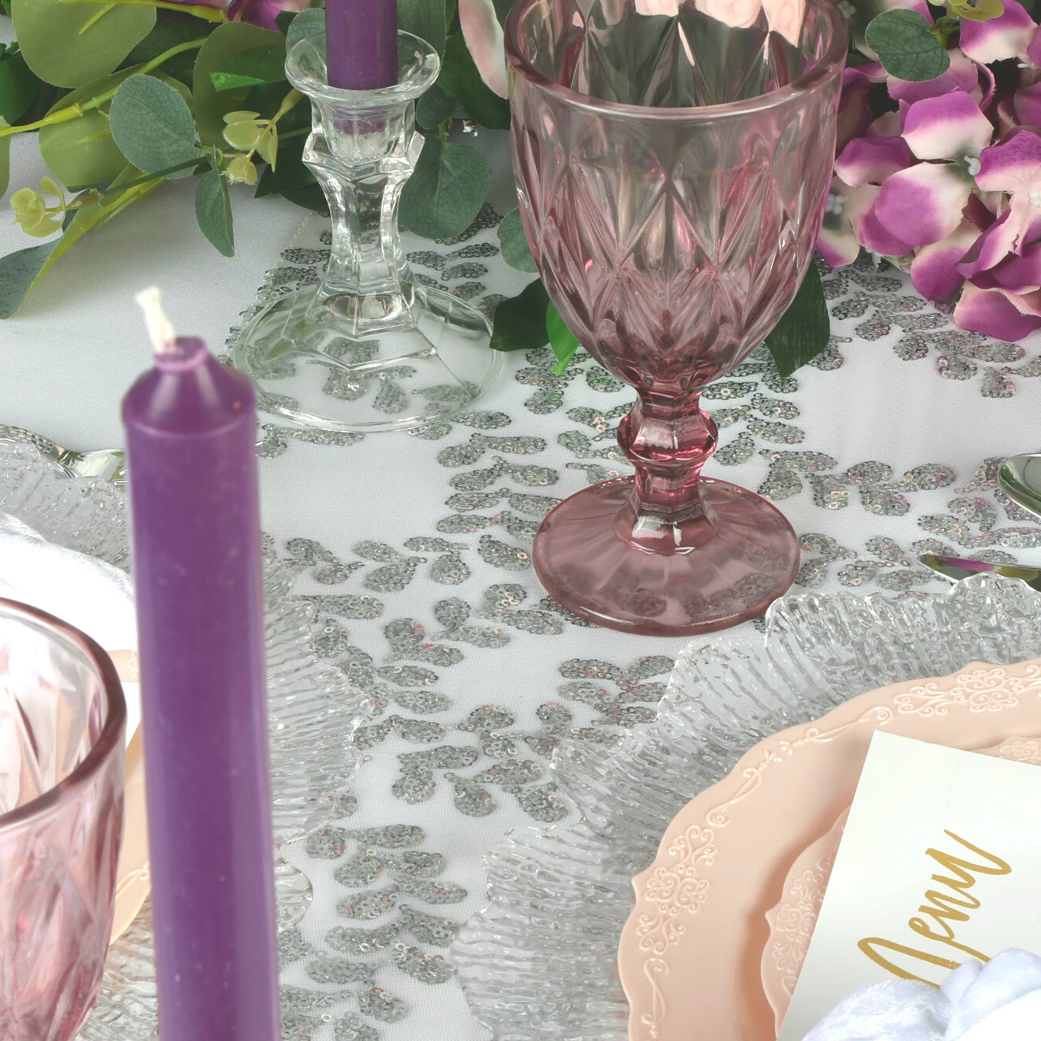 Sequin Vine Table Runner - Silver - Image 3