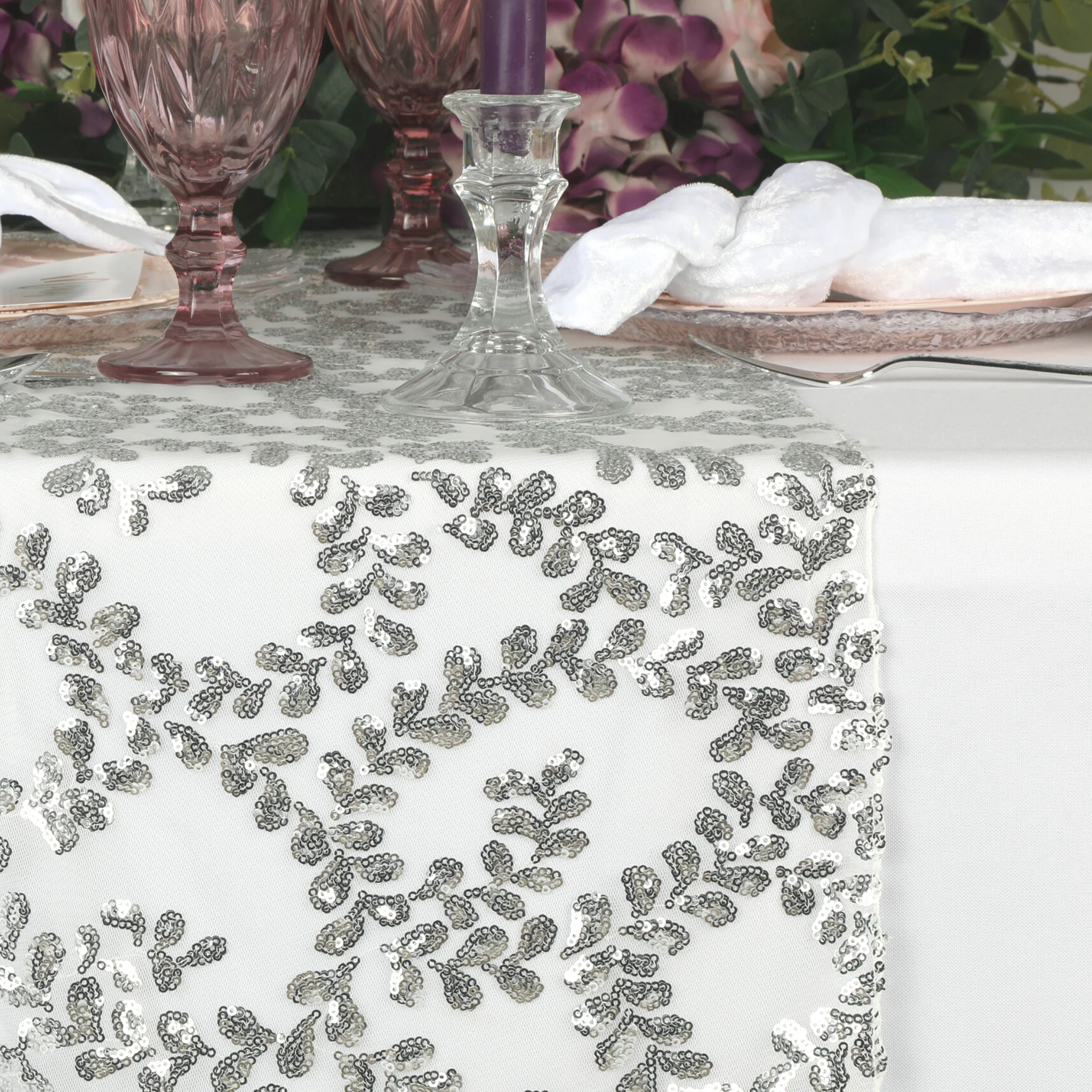 Sequin Vine Table Runner - Silver - Image 4