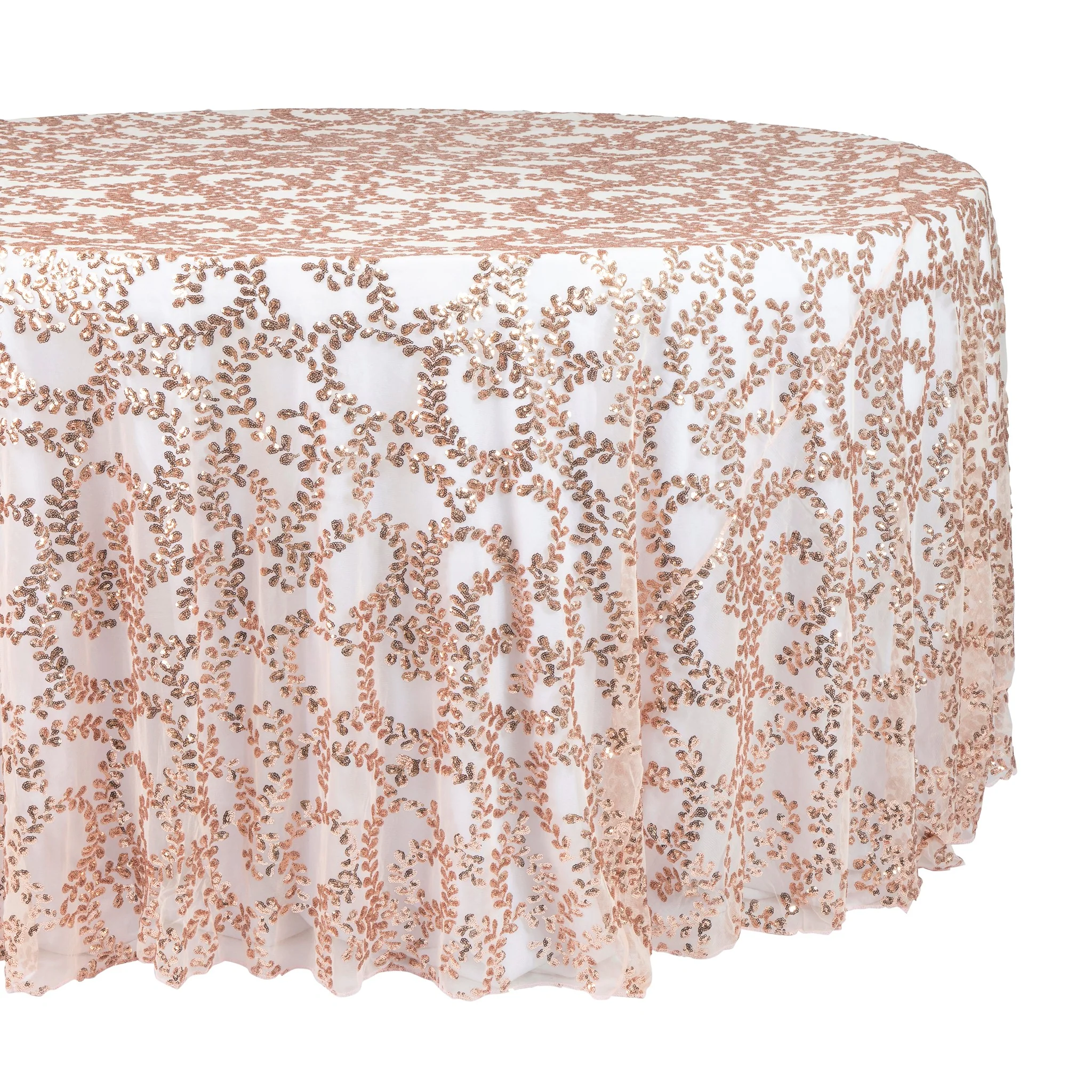 Sequin Vine Tablecloth Overlays 120" Round  - Blush/Rose Gold - Image 5