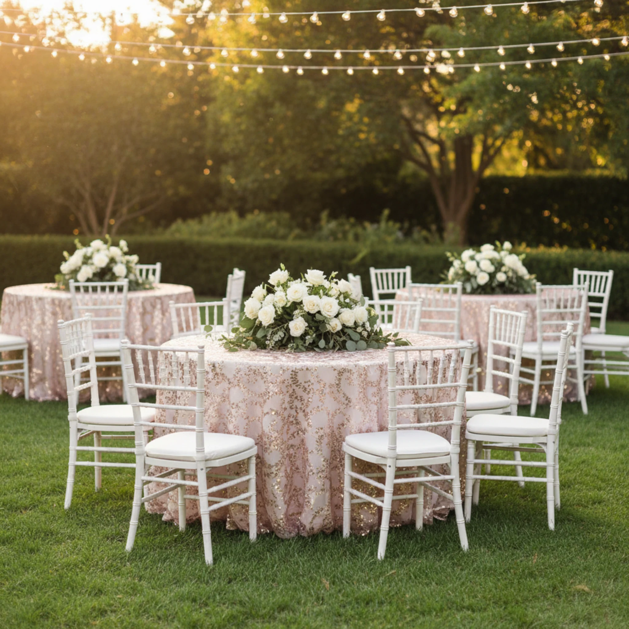 Sequin Vine Tablecloth Overlays 120" Round  - Blush/Rose Gold - Image 6