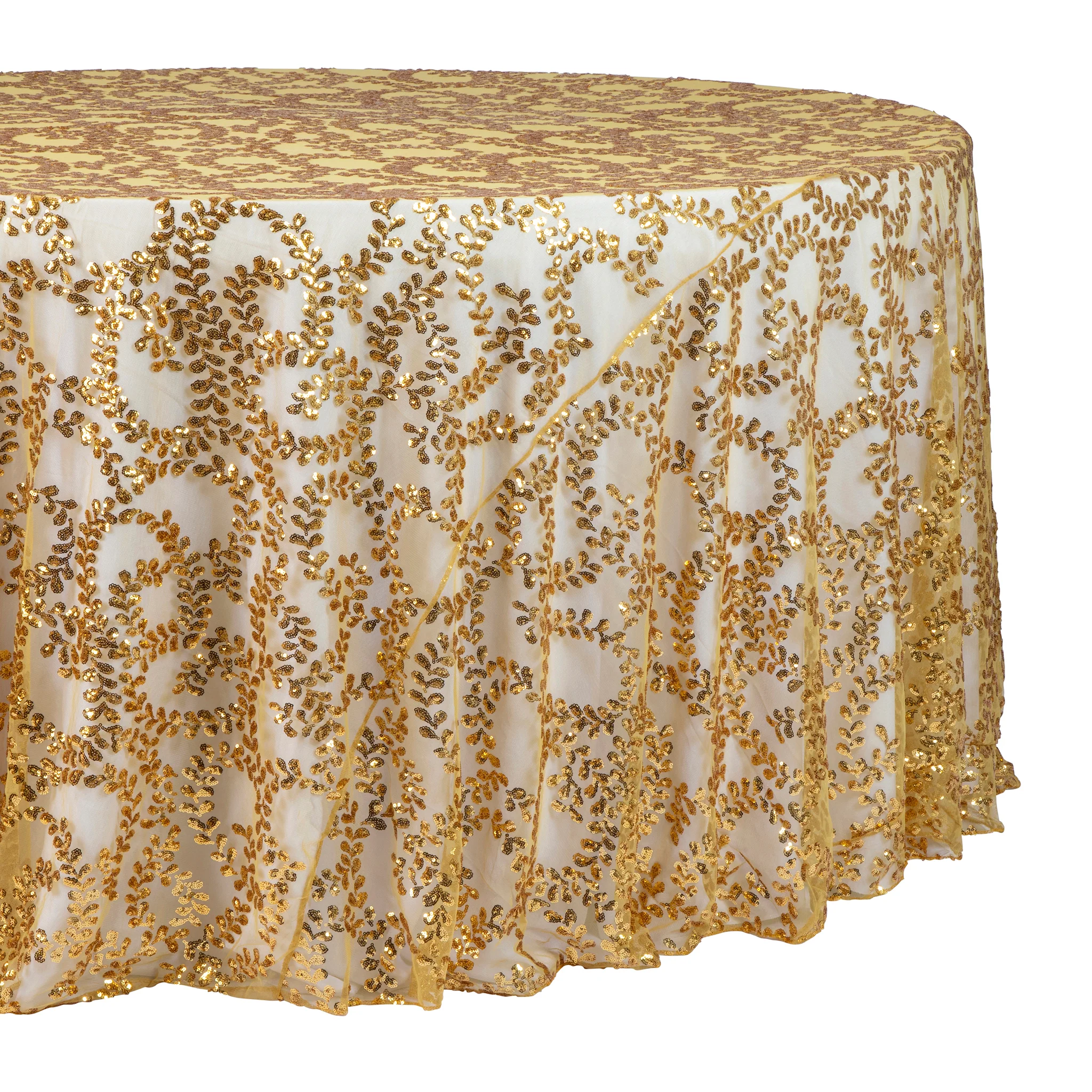 Sequin Vine Tablecloth Overlay 120" Round - Gold - Image 5