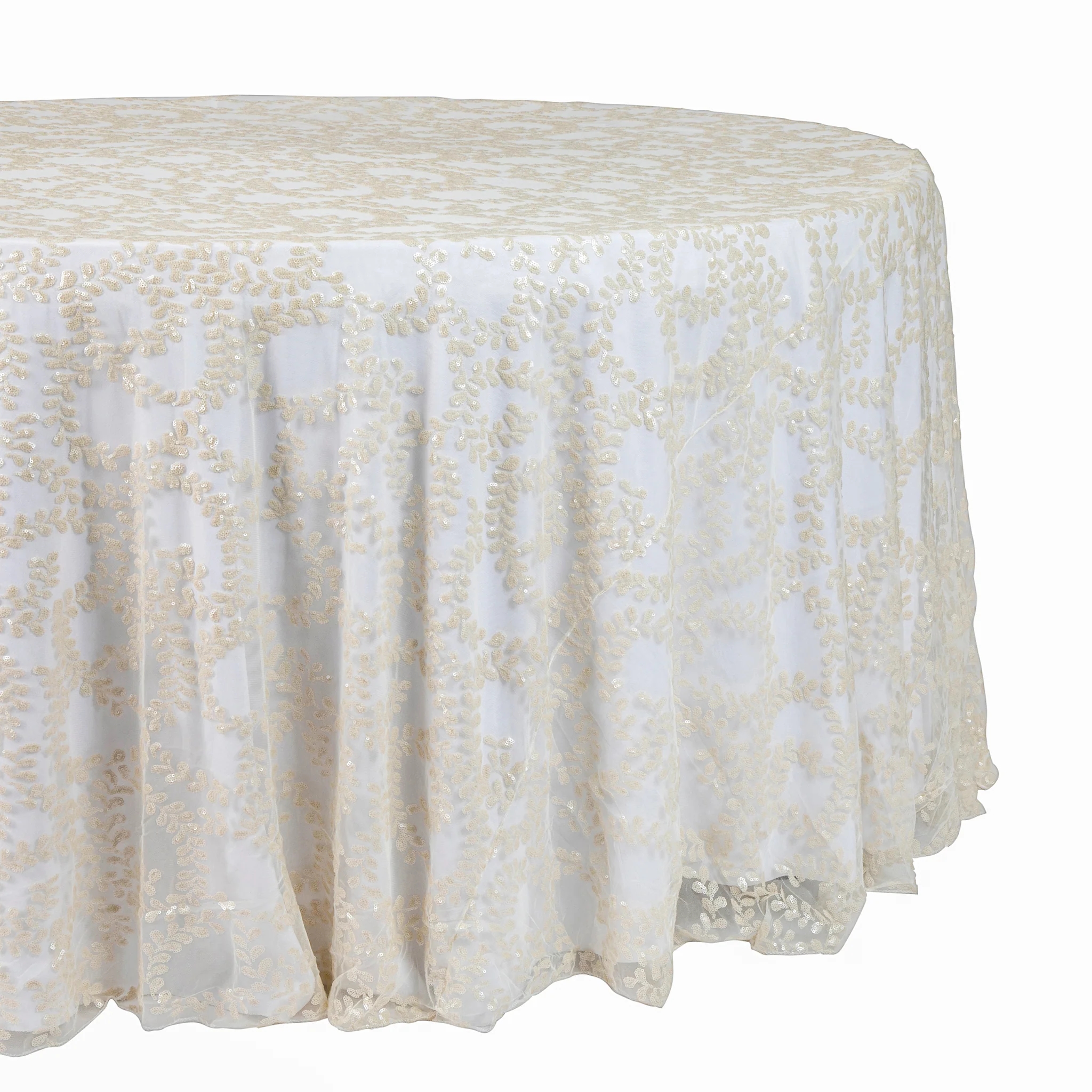 Sequin Vine Tablecloth Overlay 120" Round  - Light Ivory/Off White - Image 5