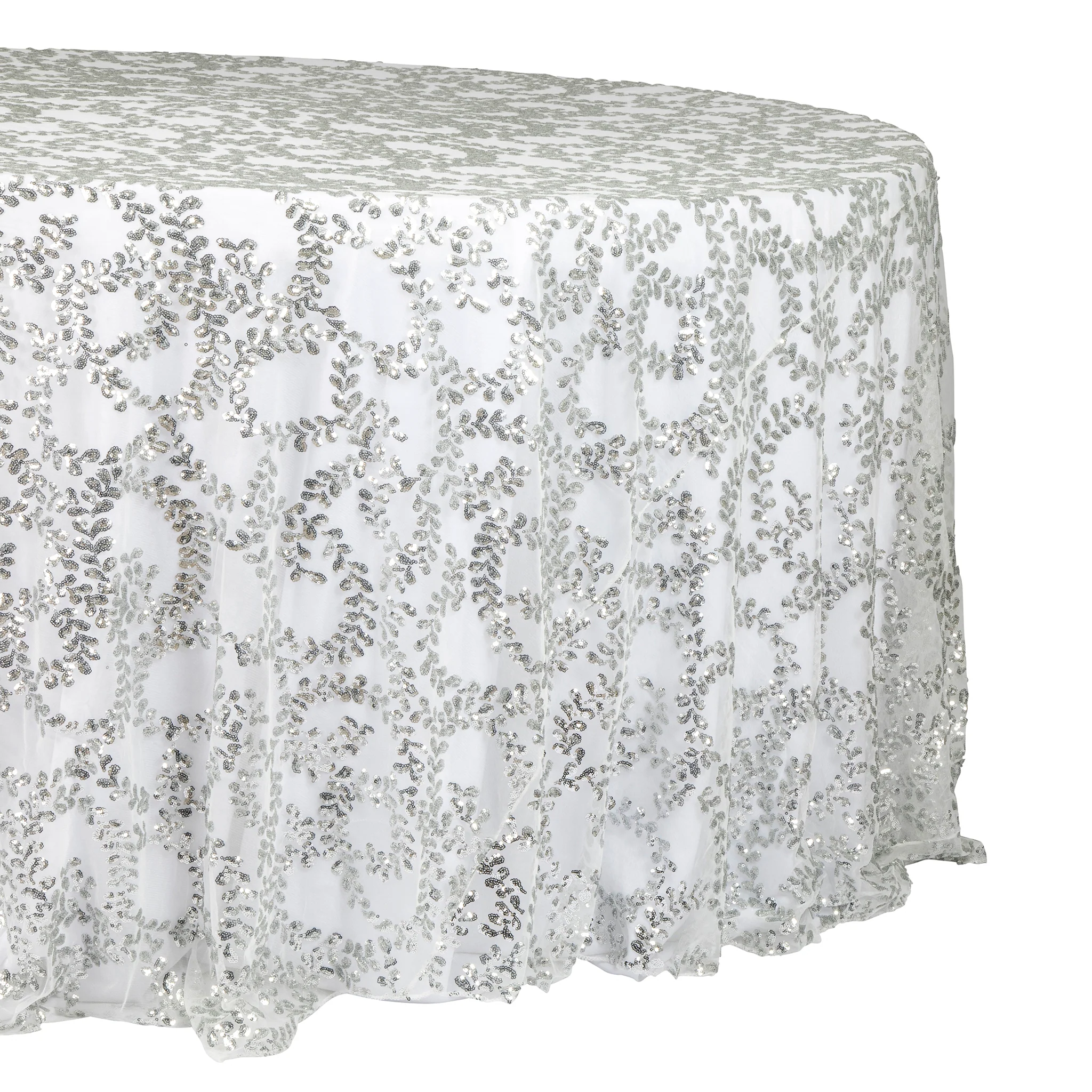 Sequin Vine Tablecloth Overlay 120" Round  - Silver - Image 6