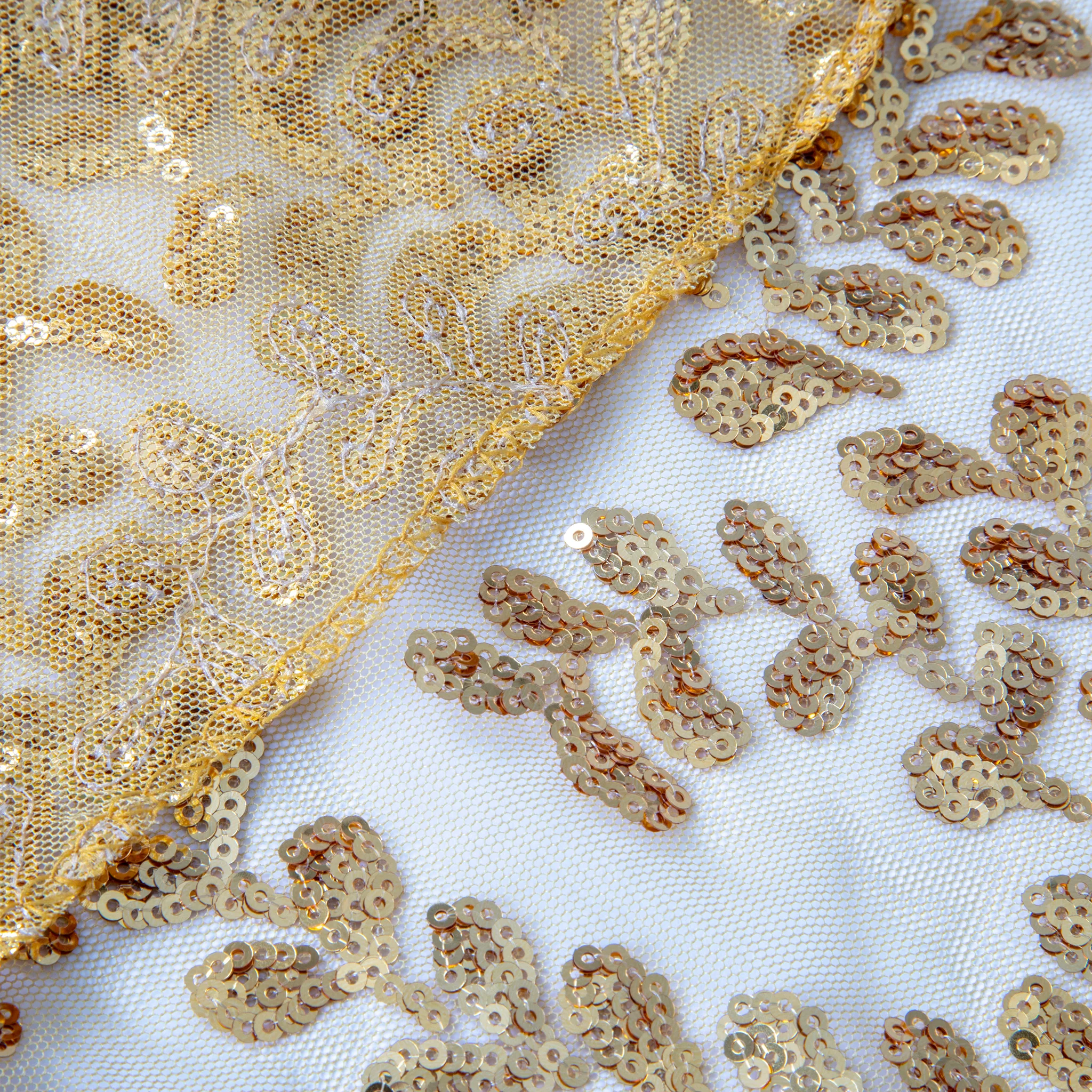 Sequin Vine Tablecloth Overlay 90"x132" Rectangle  - Gold - Image 4