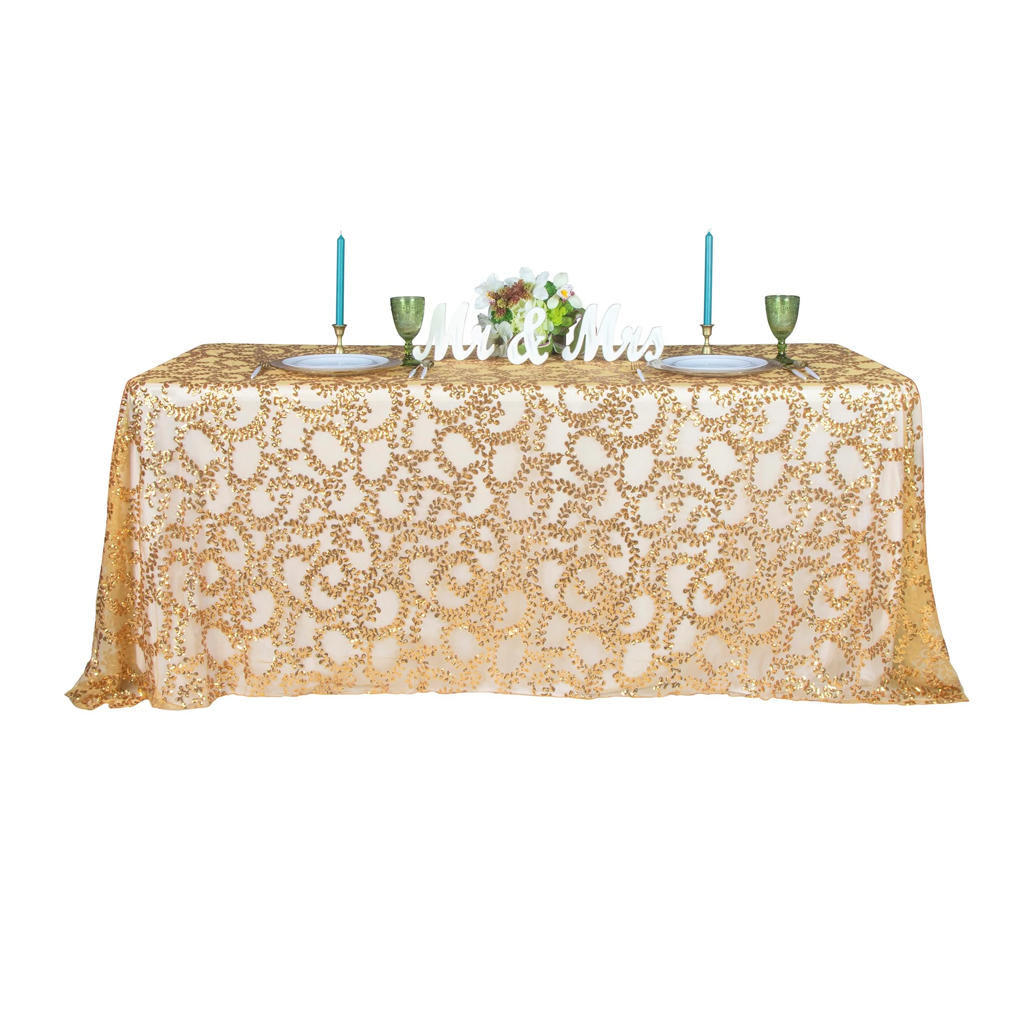 Sequin Vine Tablecloth Overlay 90"x132" Rectangle  - Gold - Image 5