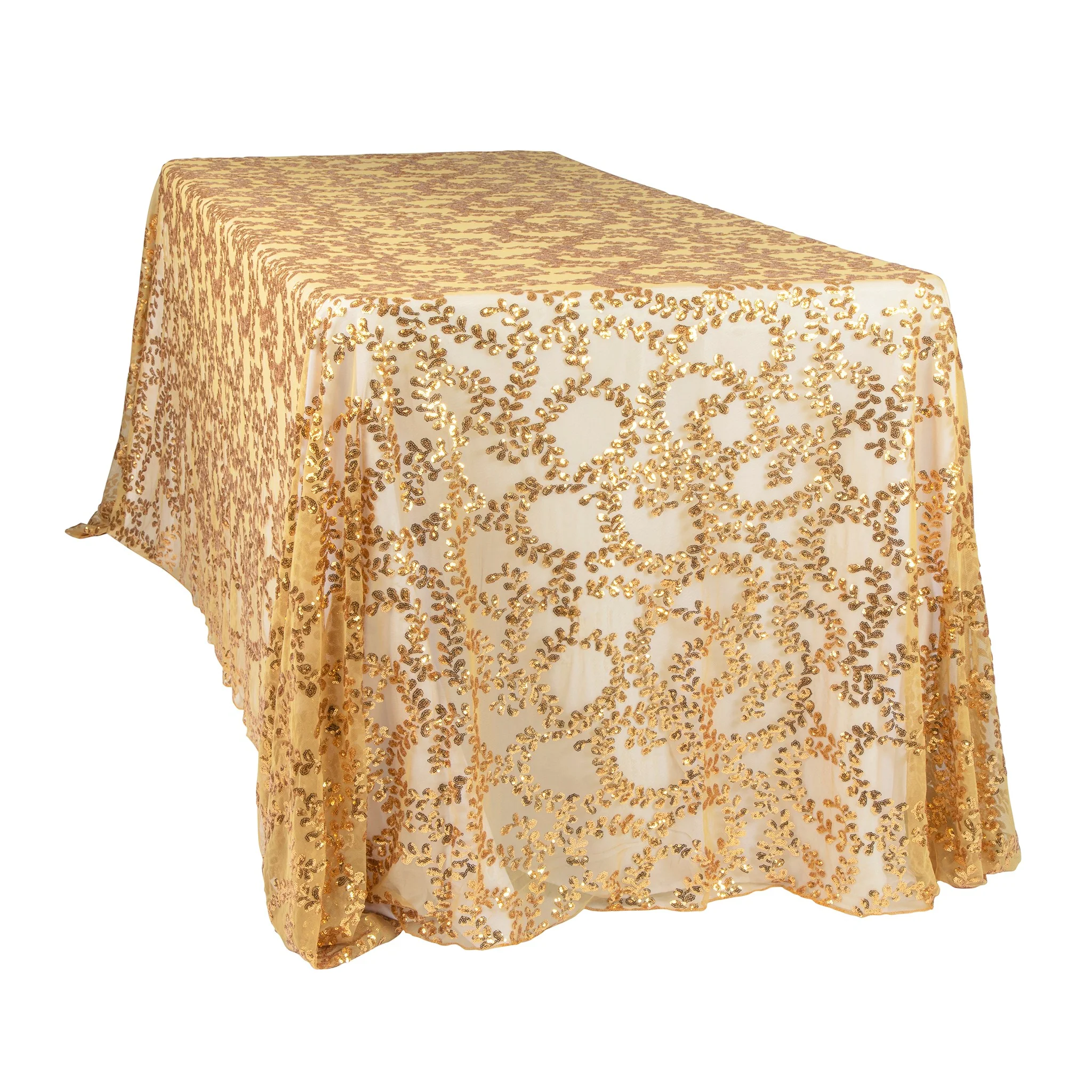 Sequin Vine Tablecloth Overlay 90"x132" Rectangle  - Gold - Image 6