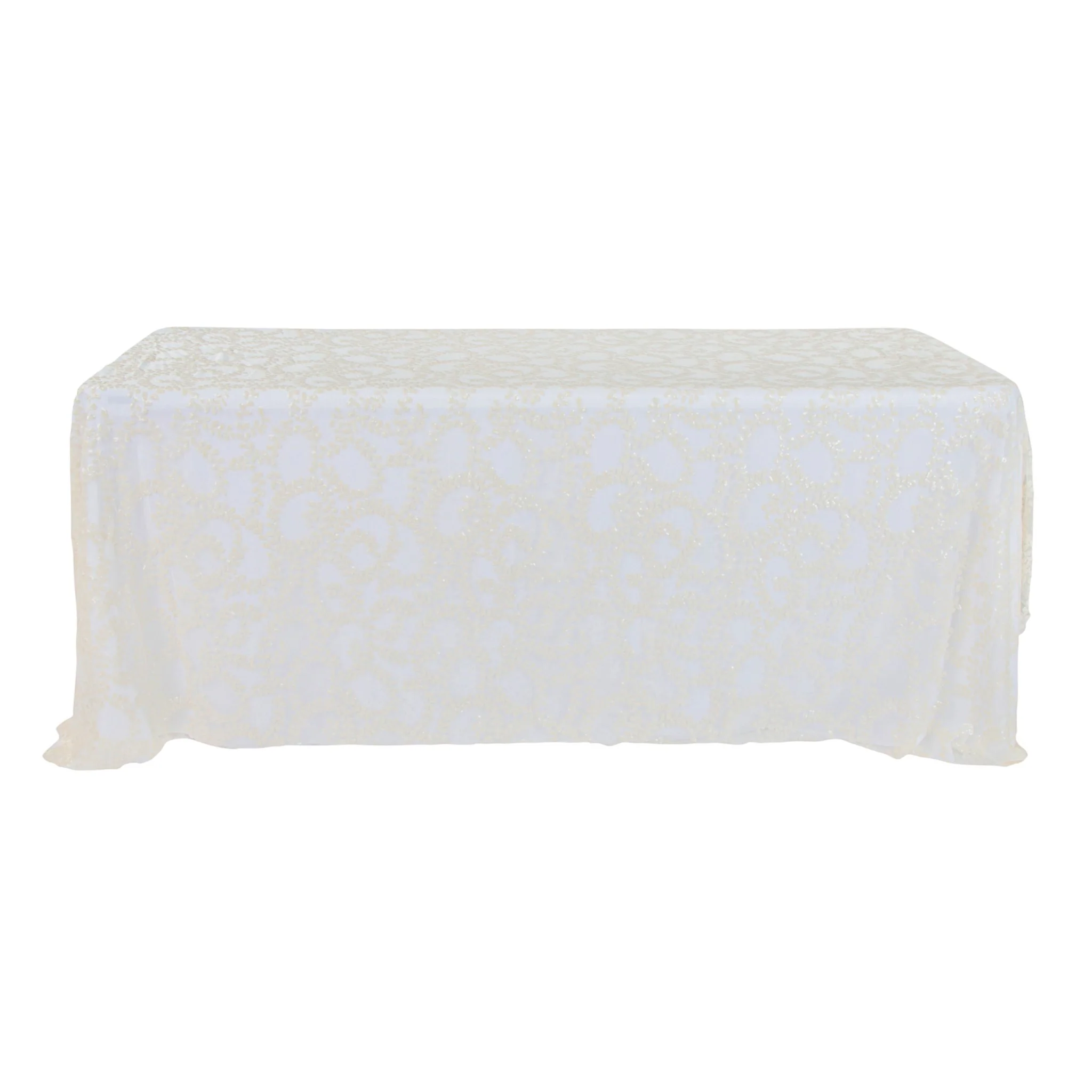 Sequin Vine Tablecloth Overlay 90"x132" Rectangle  - Light Ivory/Off White
