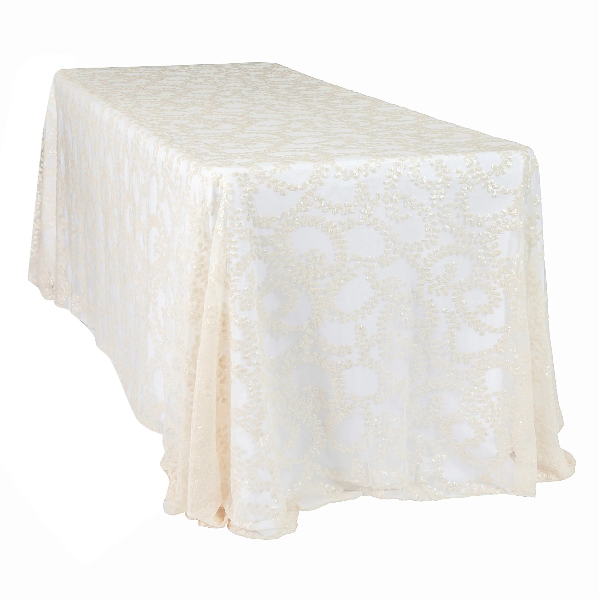 Sequin Vine Tablecloth Overlay 90"x132" Rectangle  - Light Ivory/Off White - Image 6