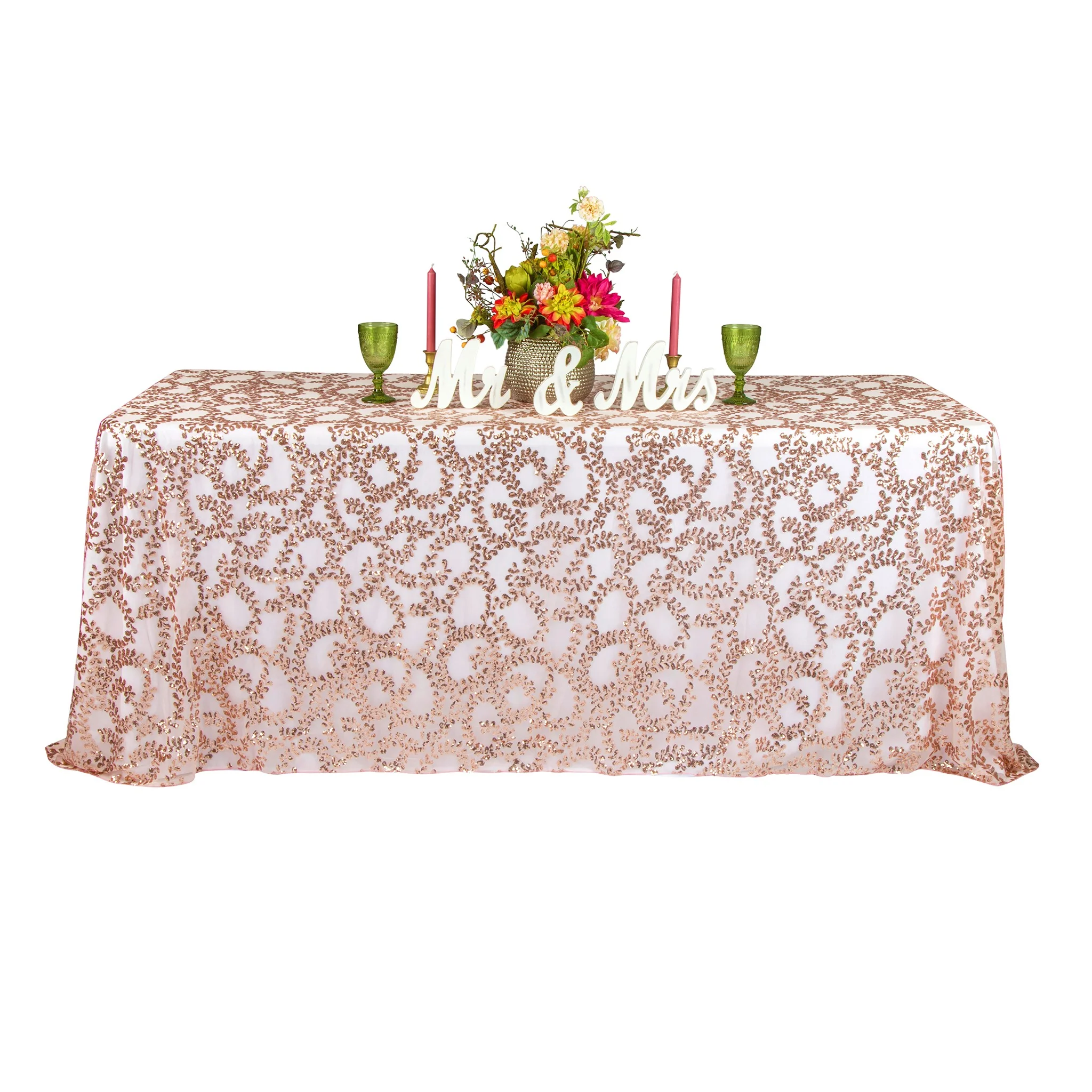 Sequin Vine Tablecloth Overlay 90"x156" Rectangle - Blush/Rose Gold - Image 5
