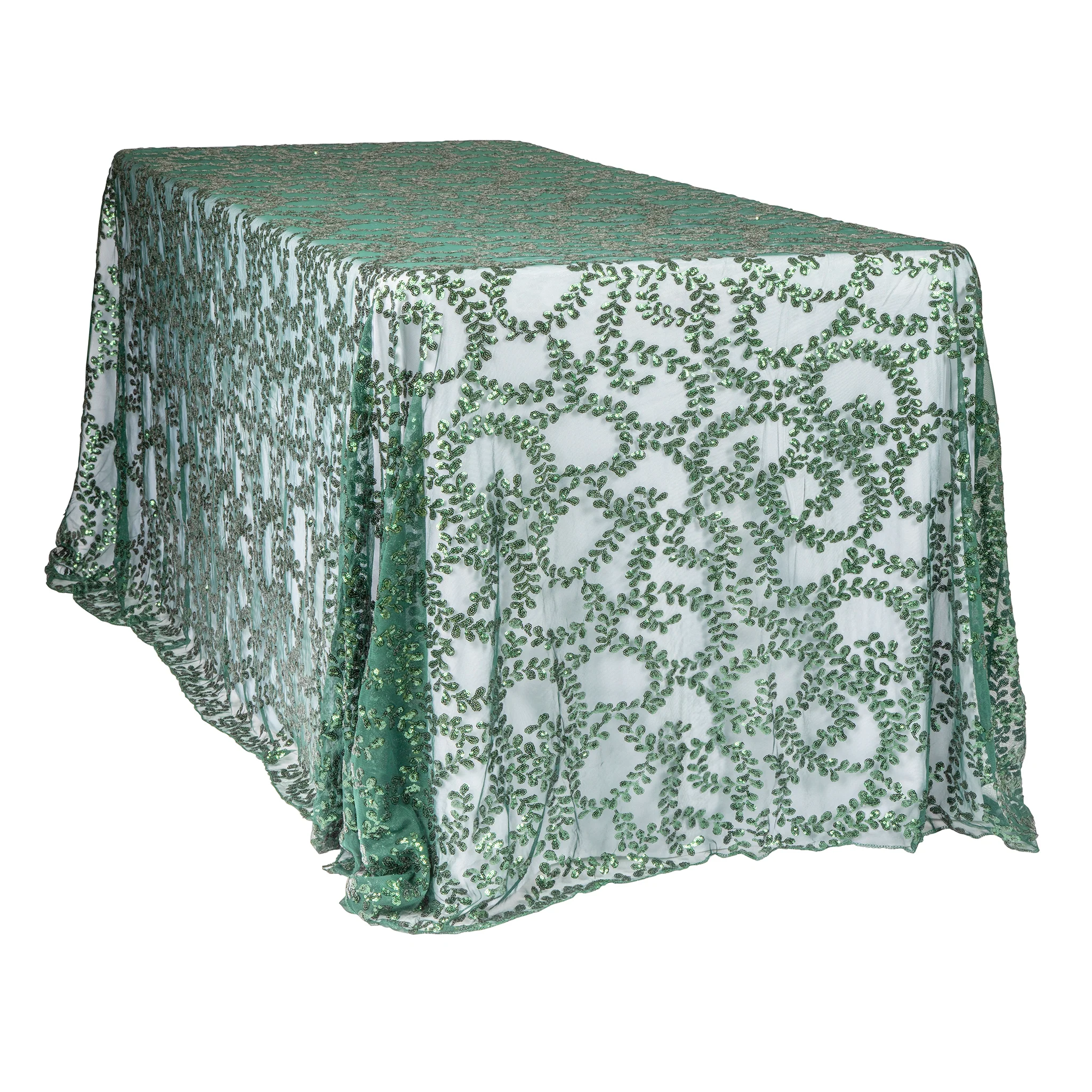 Sequin Vine Tablecloth Overlay 90"x156" Rectangle  - Emerald Green - Image 3