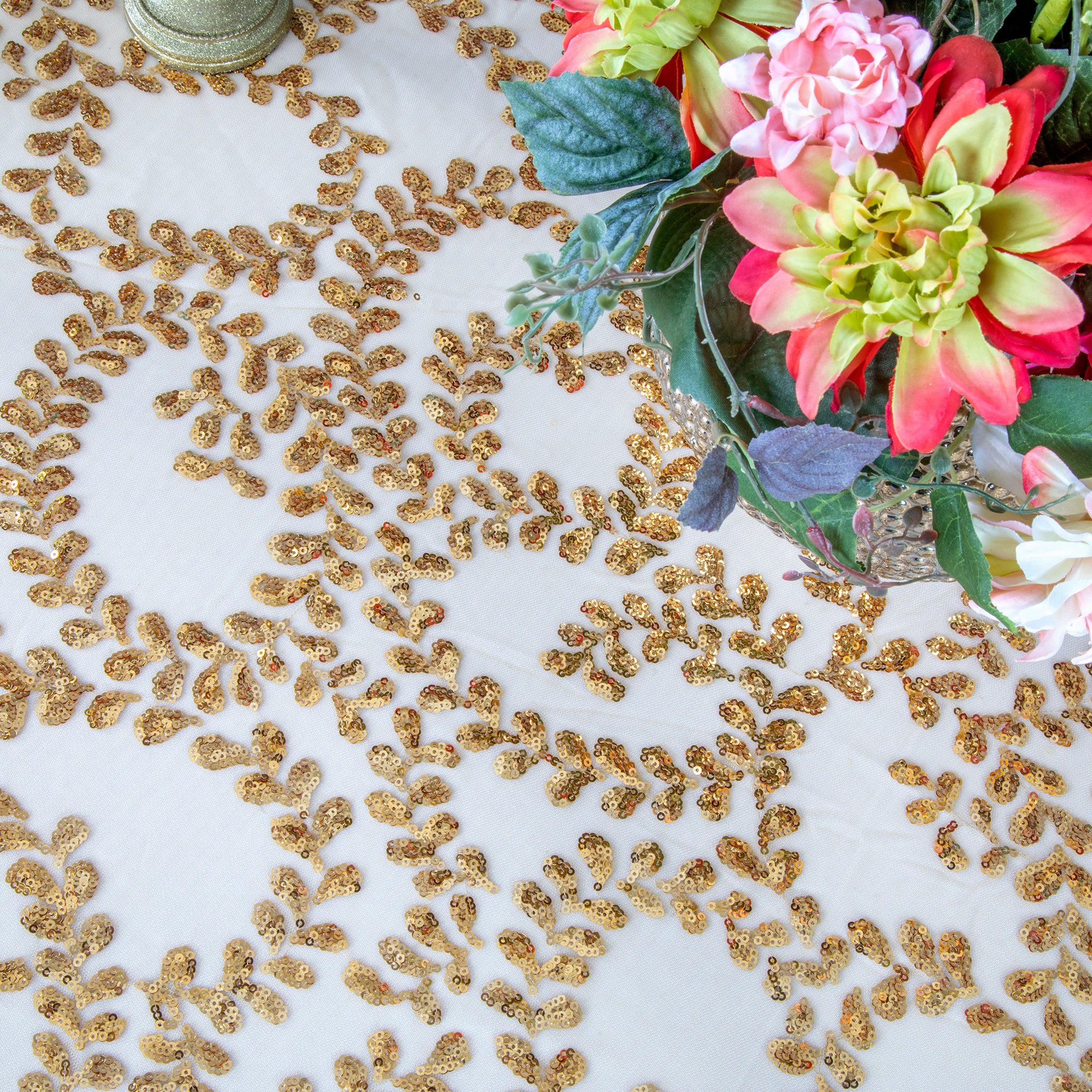 Sequin Vine Tablecloth Overlay 90"x156" Rectangle  - Gold - Image 3