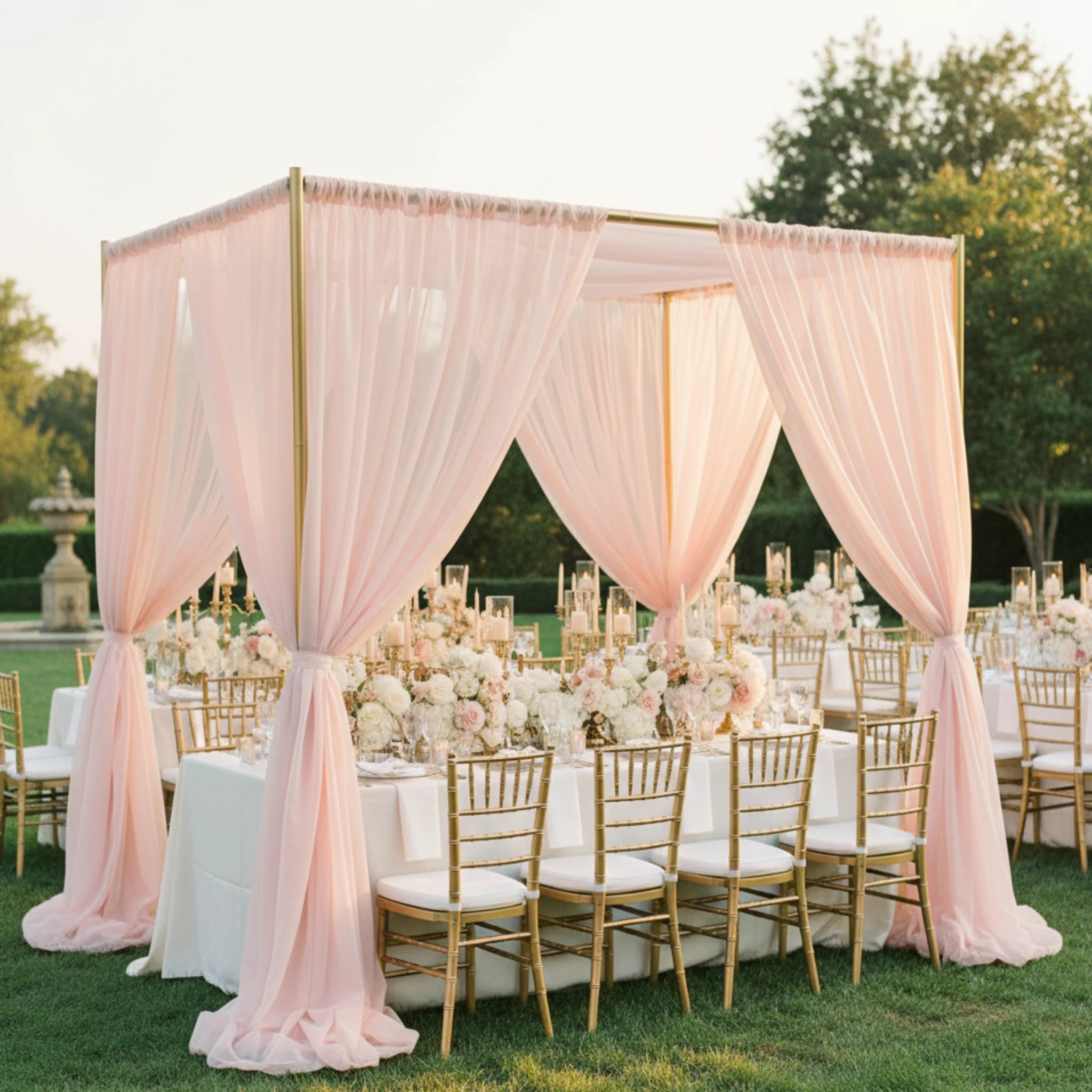 Sheer Voile Flame Retardant (FR) 10ft H x 118" W Drape/Backdrop Curtain Panel - Blush/Rose Gold - Image 3