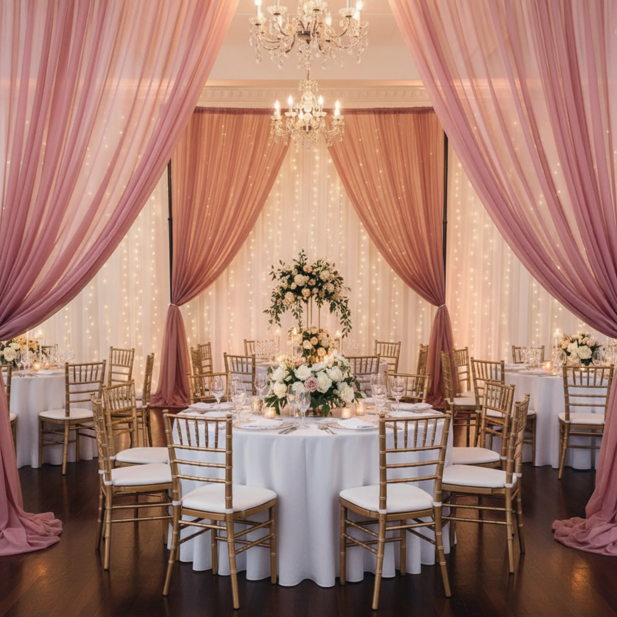 Sheer Voile Flame Retardant (FR) 10ft H x 118" W Drape/Backdrop Curtain Panel - Dusty Rose/Mauve - Image 2