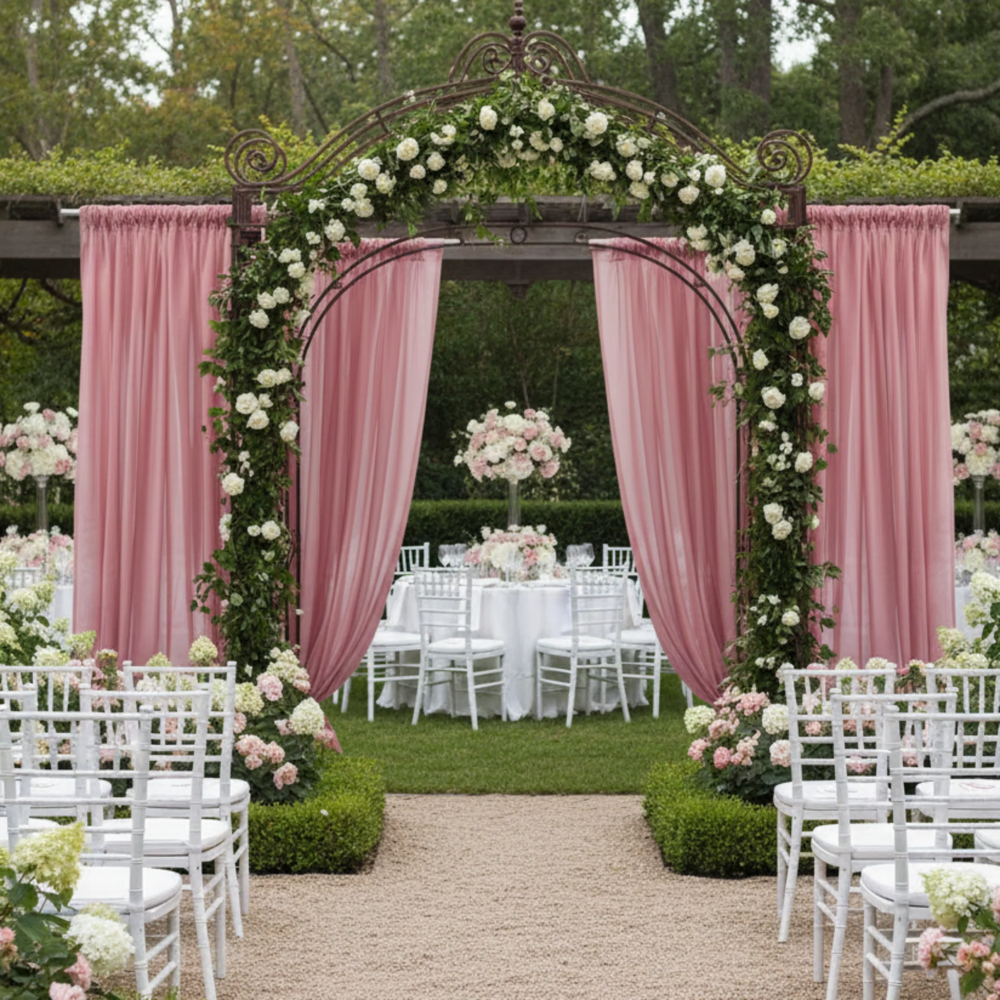 Sheer Voile Flame Retardant (FR) 10ft H x 118" W Drape/Backdrop Curtain Panel - Dusty Rose/Mauve - Image 3