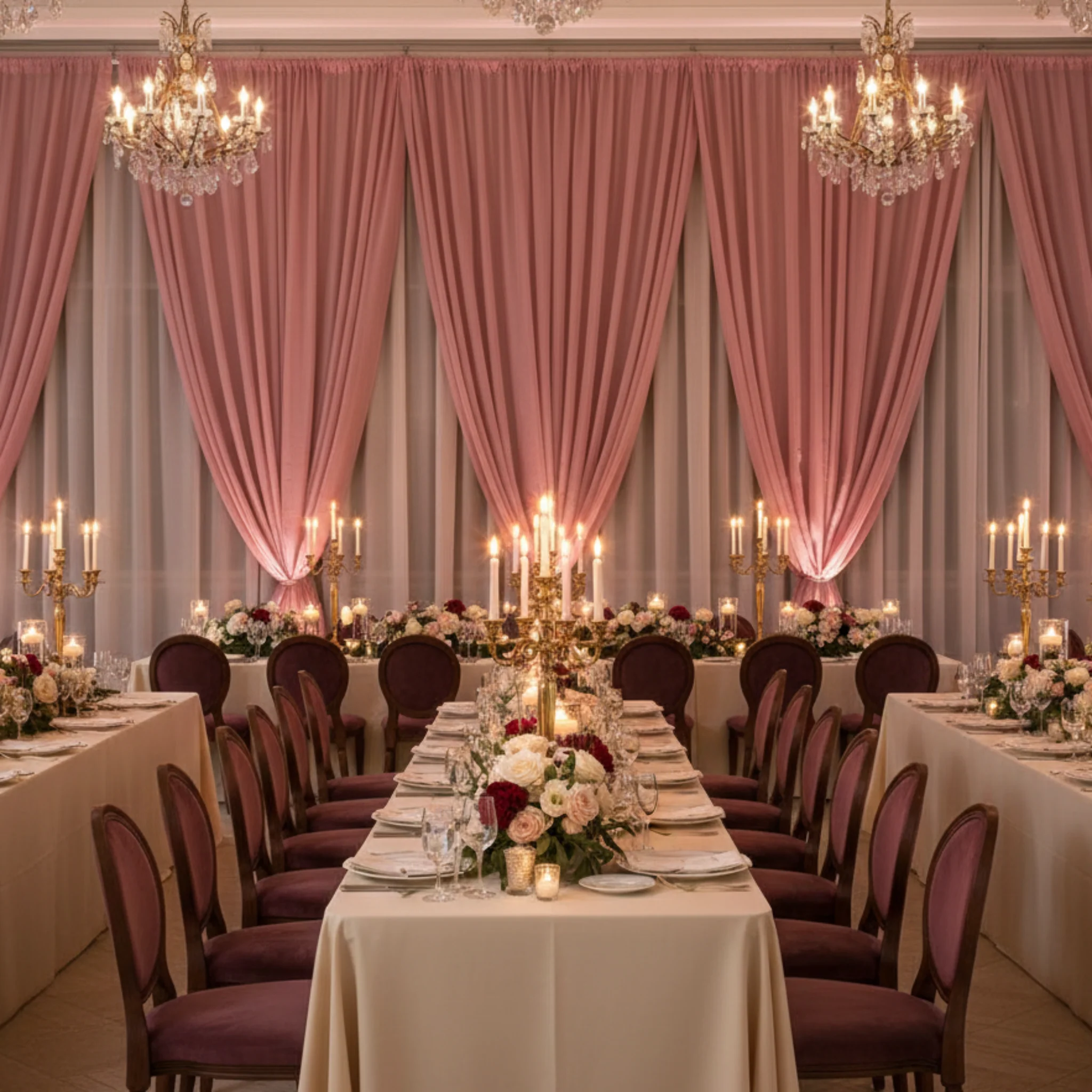 Sheer Voile Flame Retardant (FR) 10ft H x 118" W Drape/Backdrop Curtain Panel - Dusty Rose/Mauve - Image 4