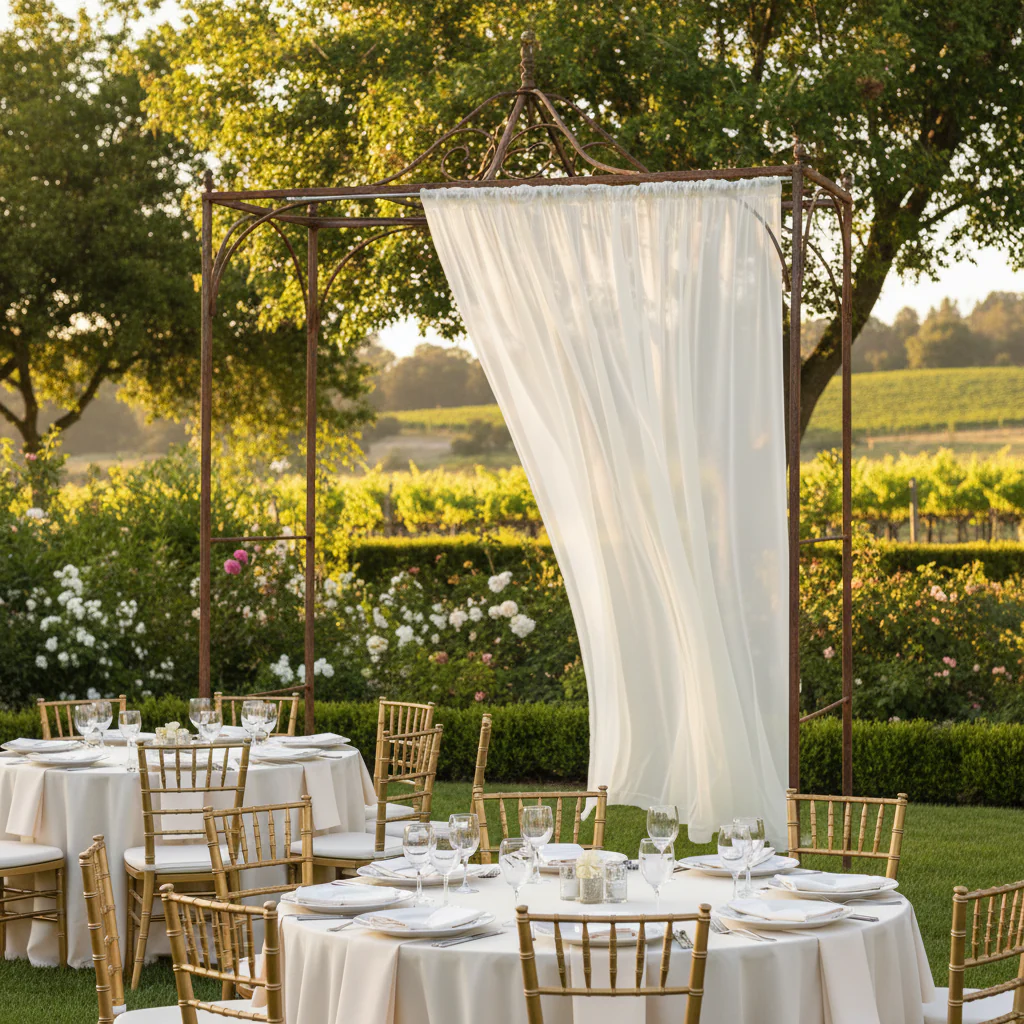 Sheer Voile Flame Retardant (FR) 10ft H x 118" W Drape/Backdrop Curtain Panel - Ivory - Image 2