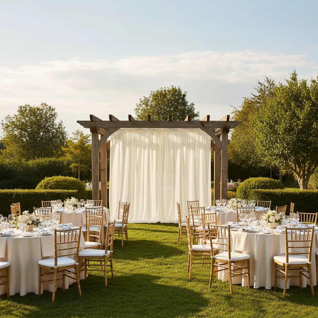 Sheer Voile Flame Retardant (FR) 10ft H x 118" W Drape/Backdrop Curtain Panel - Ivory - Image 3