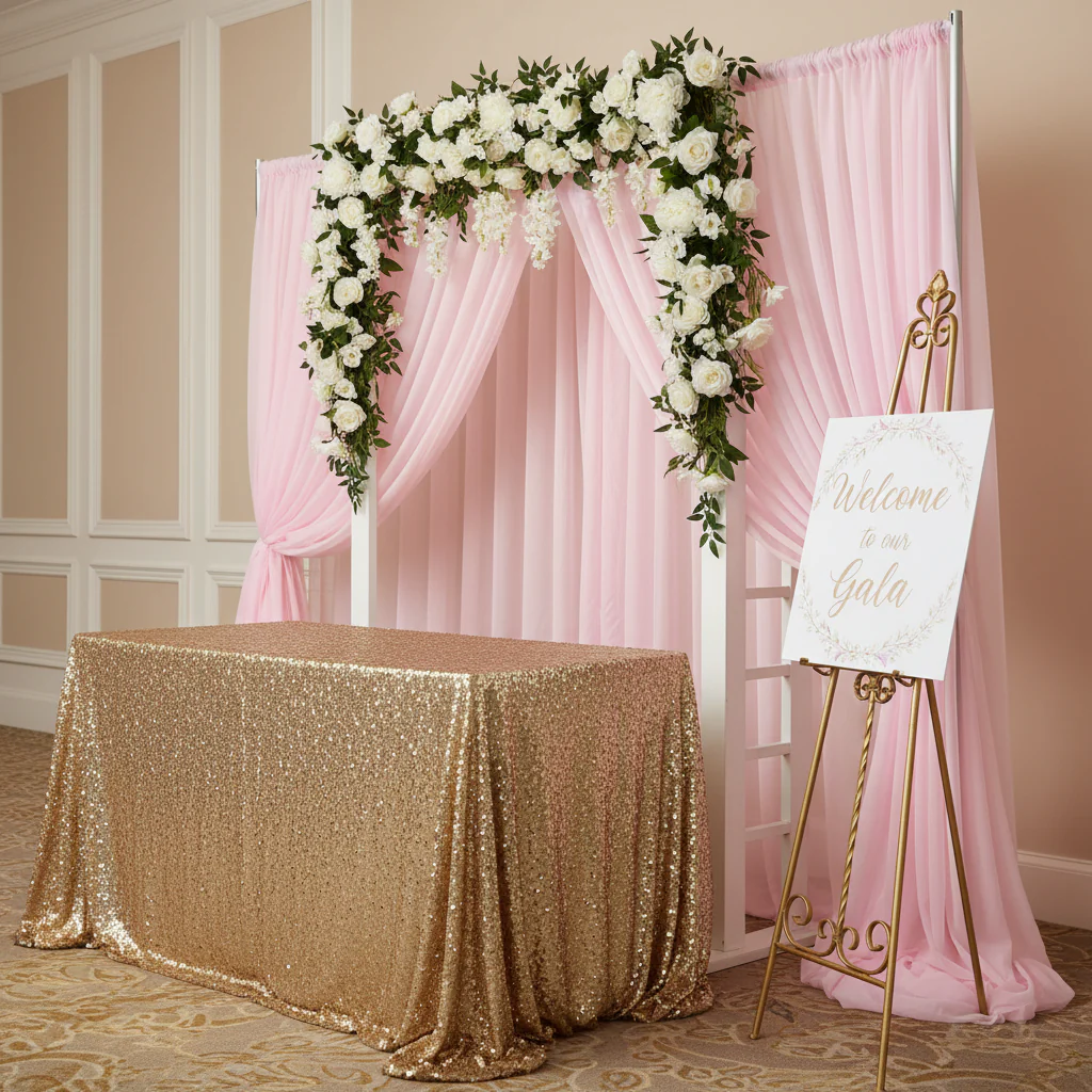 Sheer Voile Flame Retardant (FR) 10ft H x 118" W Drape/Backdrop Curtain Panel - Pink - Image 2