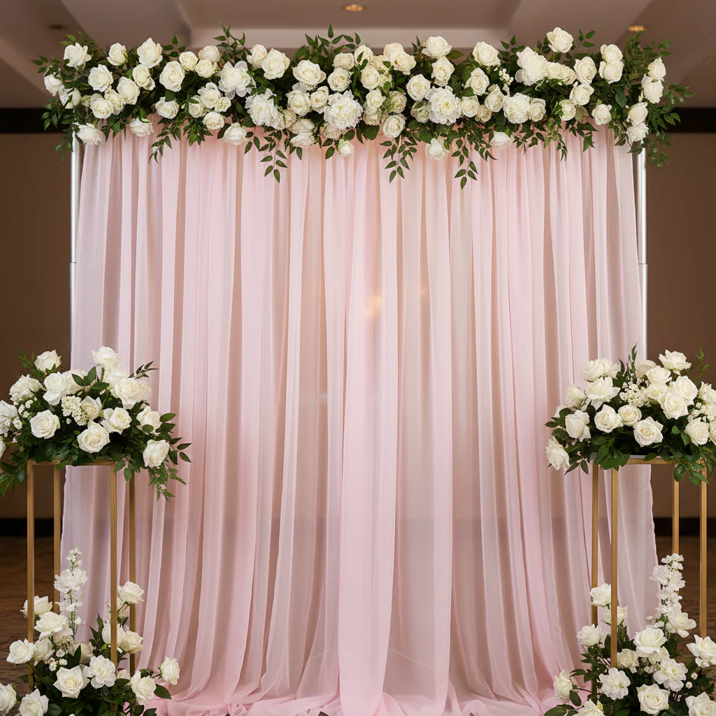 Sheer Voile Flame Retardant (FR) 10ft H x 118" W Drape/Backdrop Curtain Panel - Pink - Image 4