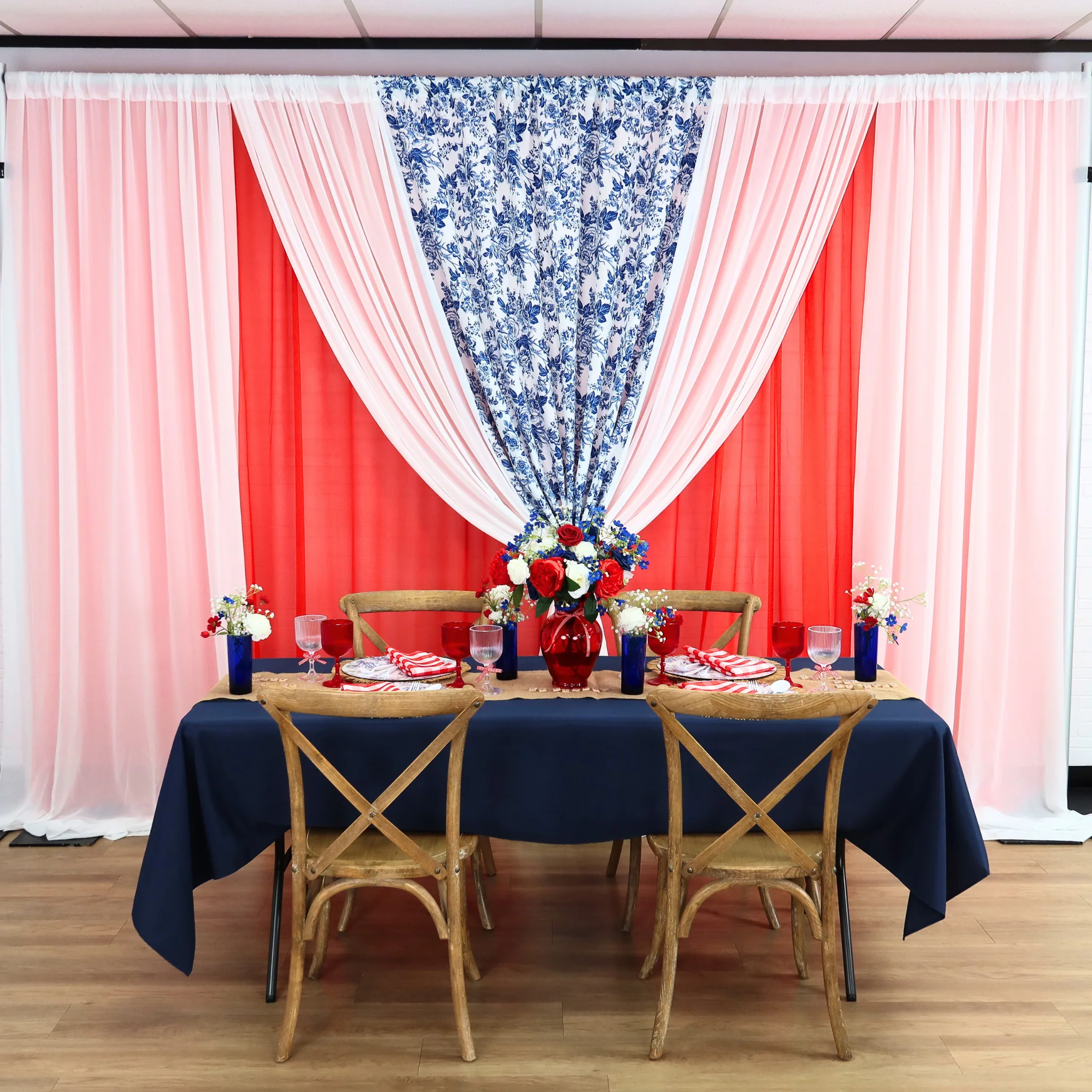 Sheer Voile Flame Retardant (FR) 10ft H x 118" W Drape/Backdrop Curtain Panel - Red - Image 2