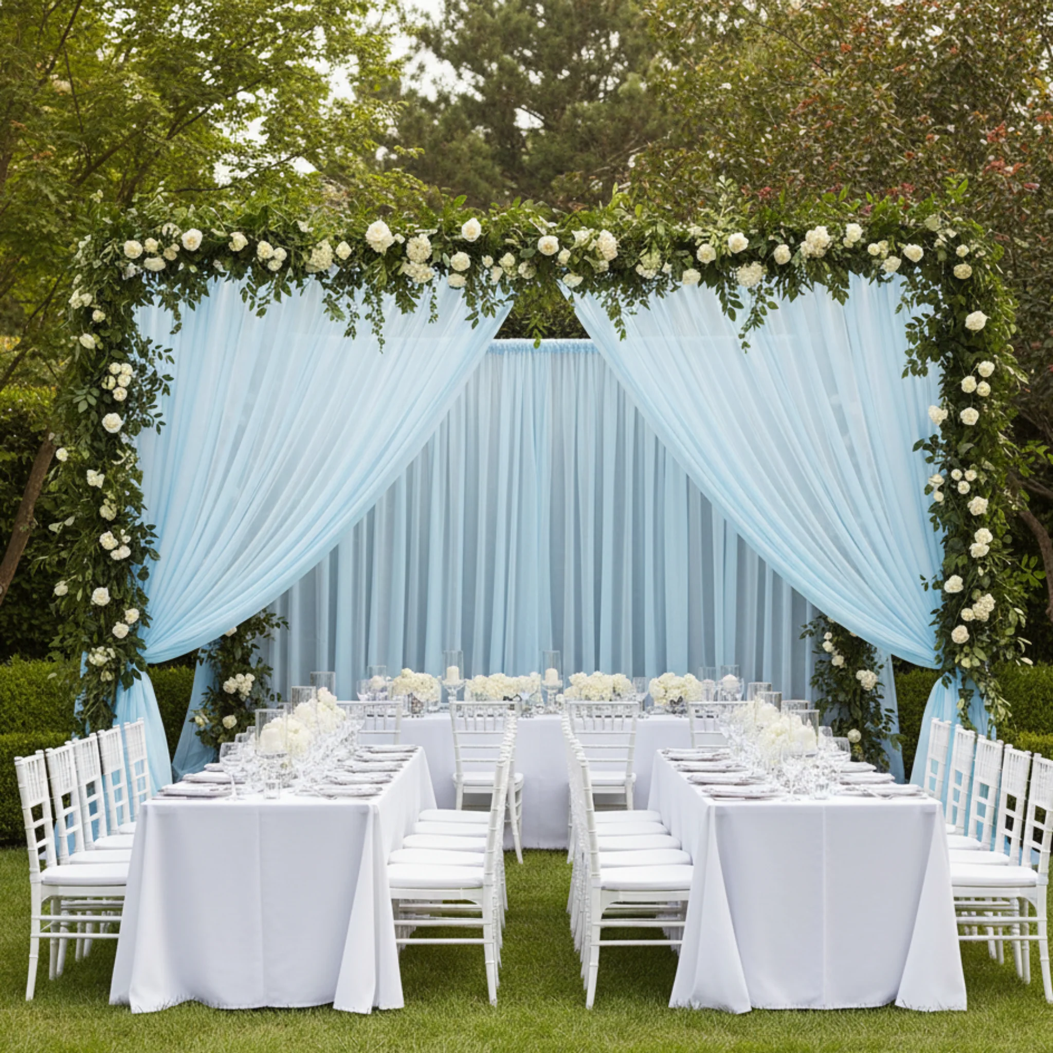 Sheer Voile Flame Retardant (FR) 12ft H x 118" W Drape/Backdrop Curtain Panel - Baby Blue - Image 2