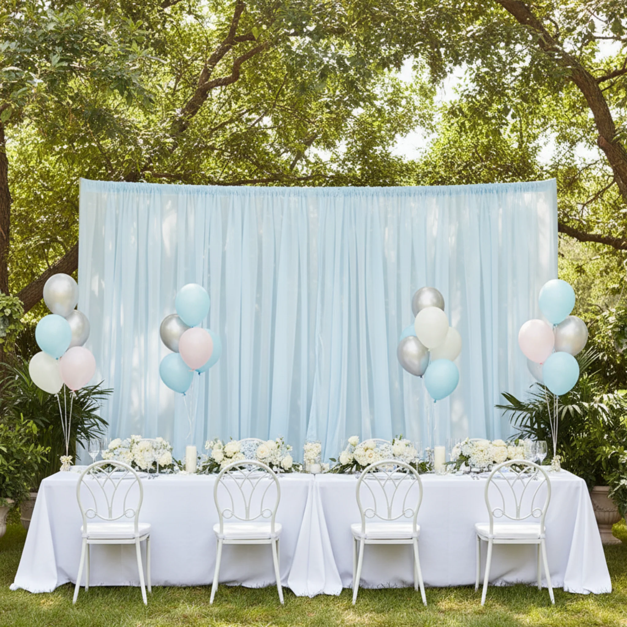 Sheer Voile Flame Retardant (FR) 12ft H x 118" W Drape/Backdrop Curtain Panel - Baby Blue - Image 3