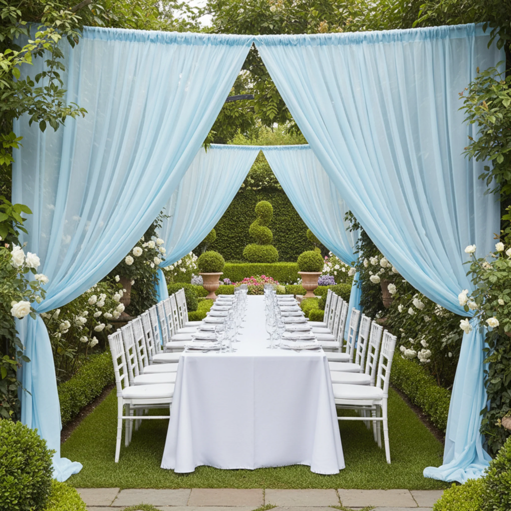 Sheer Voile Flame Retardant (FR) 12ft H x 118" W Drape/Backdrop Curtain Panel - Baby Blue - Image 4