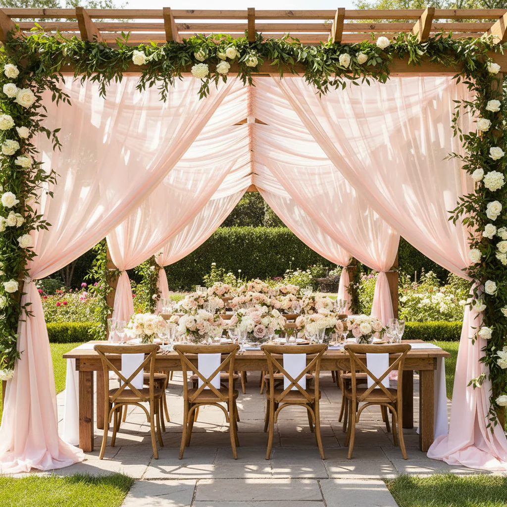 Sheer Voile Flame Retardant (FR) 12ft H x 118" W Drape/Backdrop Curtain Panel - Blush/Rose Gold - Image 2