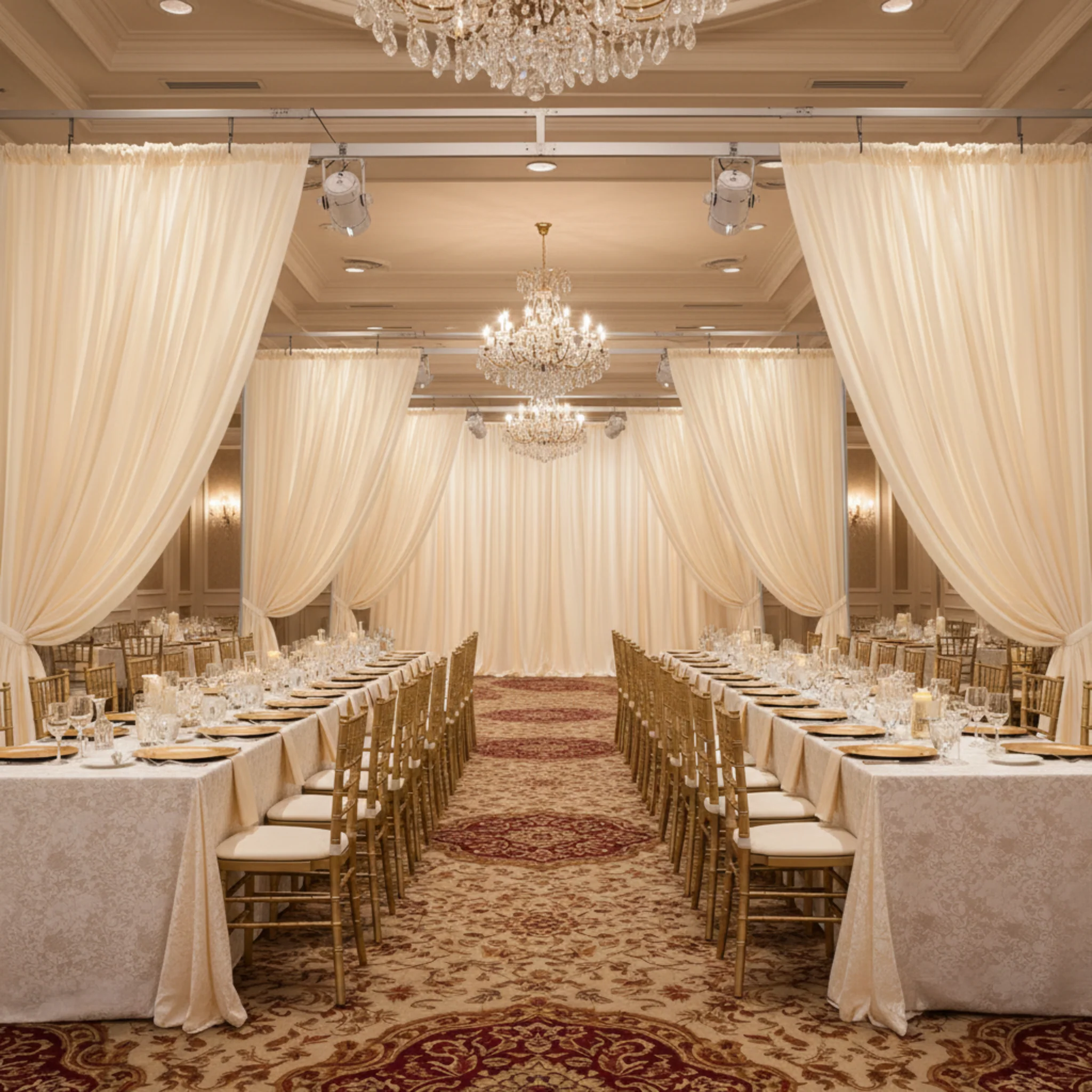 Sheer Voile Flame Retardant (FR) 12ft H x 118" W Drape/Backdrop Curtain Panel - Champagne - Image 3