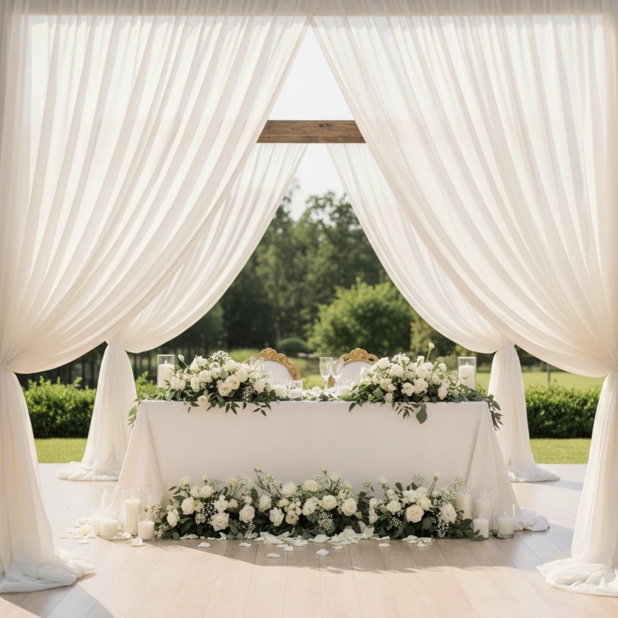 Sheer Voile Flame Retardant (FR) 12ft H x 118" W Drape/Backdrop Curtain Panel - Ivory - Image 3