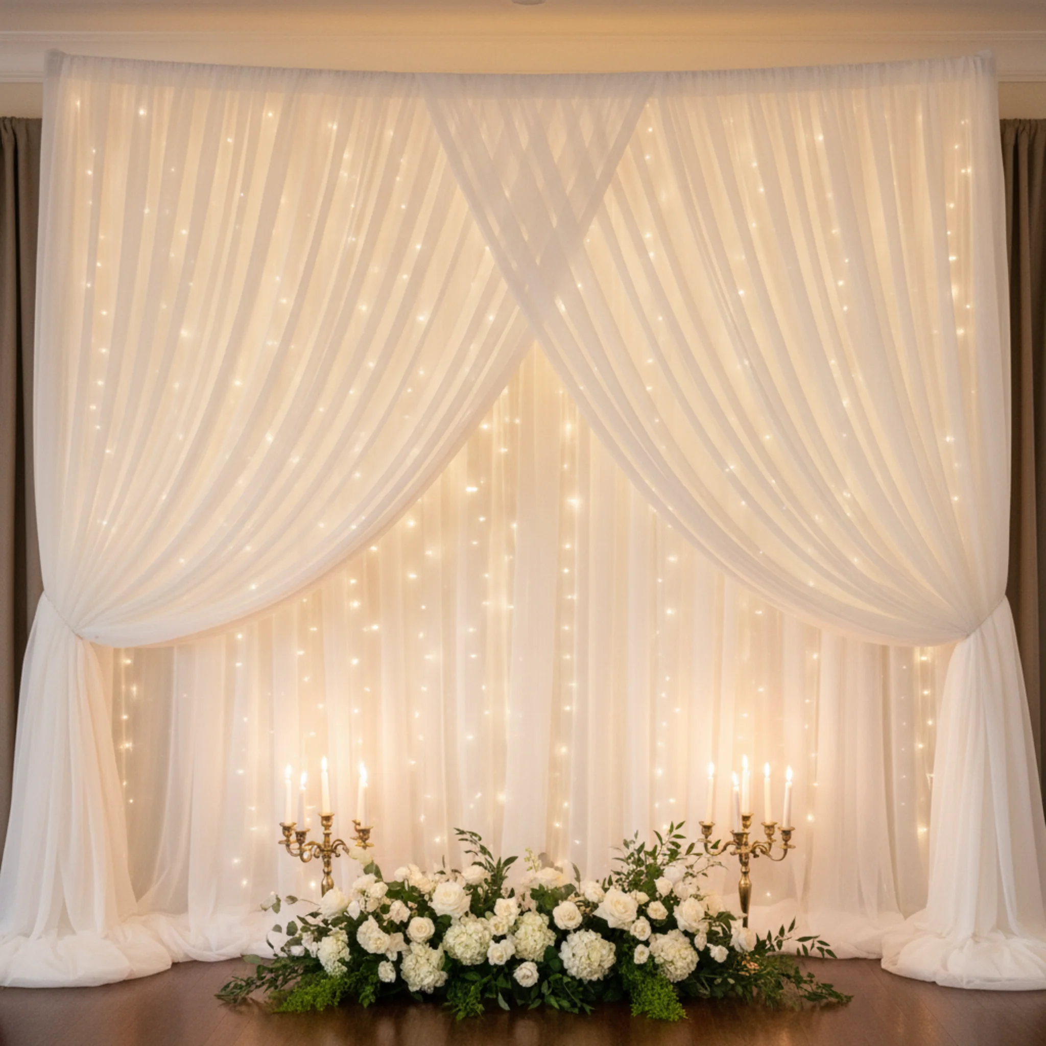 Sheer Voile Flame Retardant (FR) 12ft H x 118" W Drape/Backdrop Curtain Panel - Ivory - Image 4